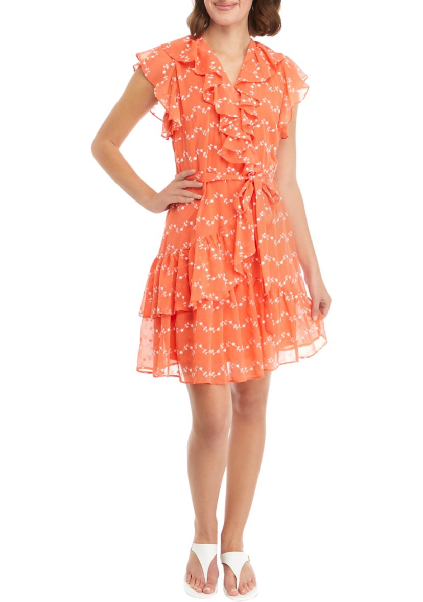 Womens Sleeveless Printed Wrap Fit and Flare Dress