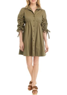 Women's Ruched Sleeve Collared Shirt Dress