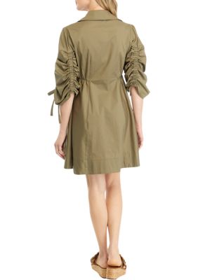 Women's Ruched Sleeve Collared Shirt Dress