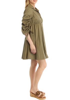 Women's Ruched Sleeve Collared Shirt Dress