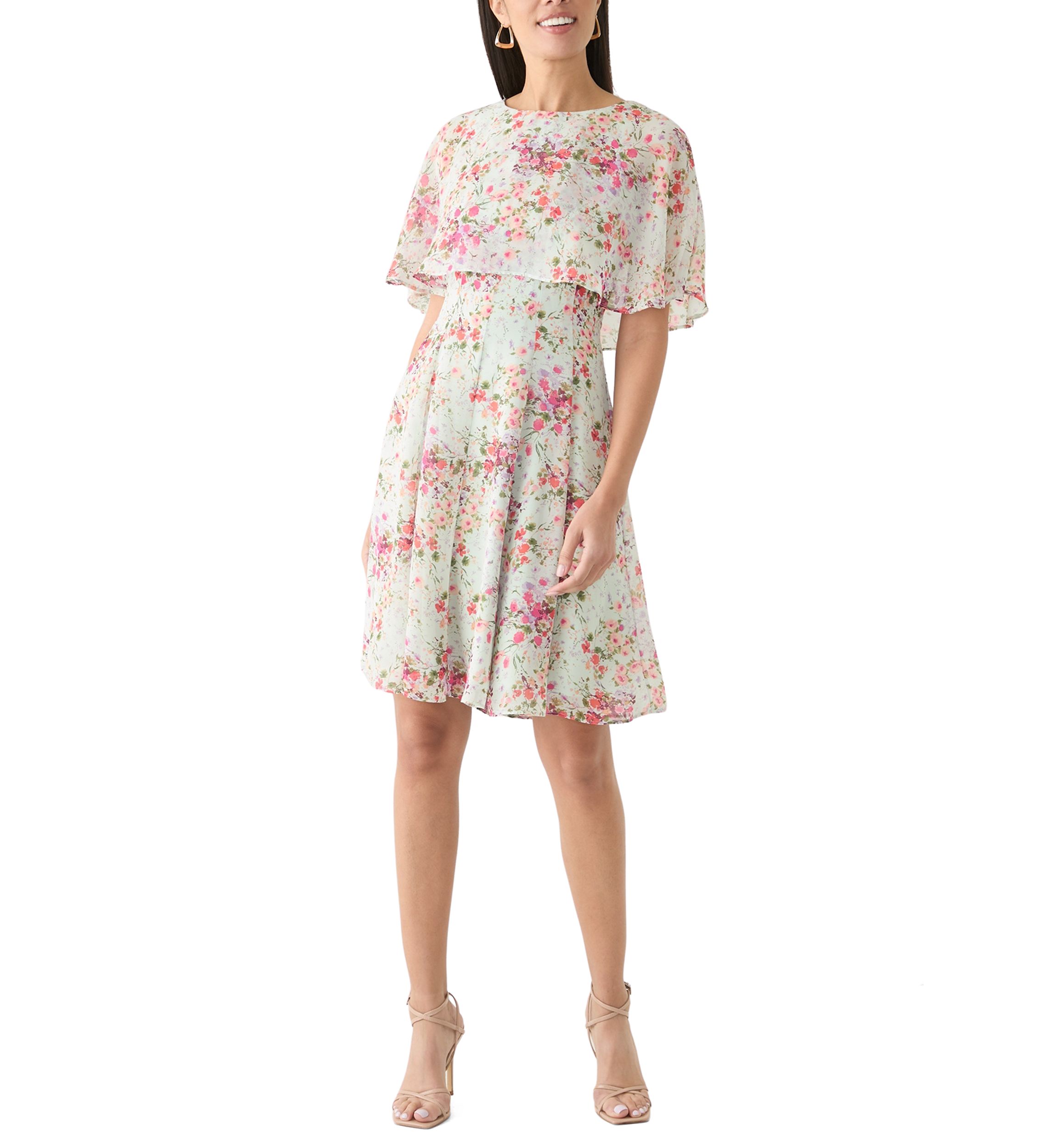 Womens Crew Neck Floral Print Dress