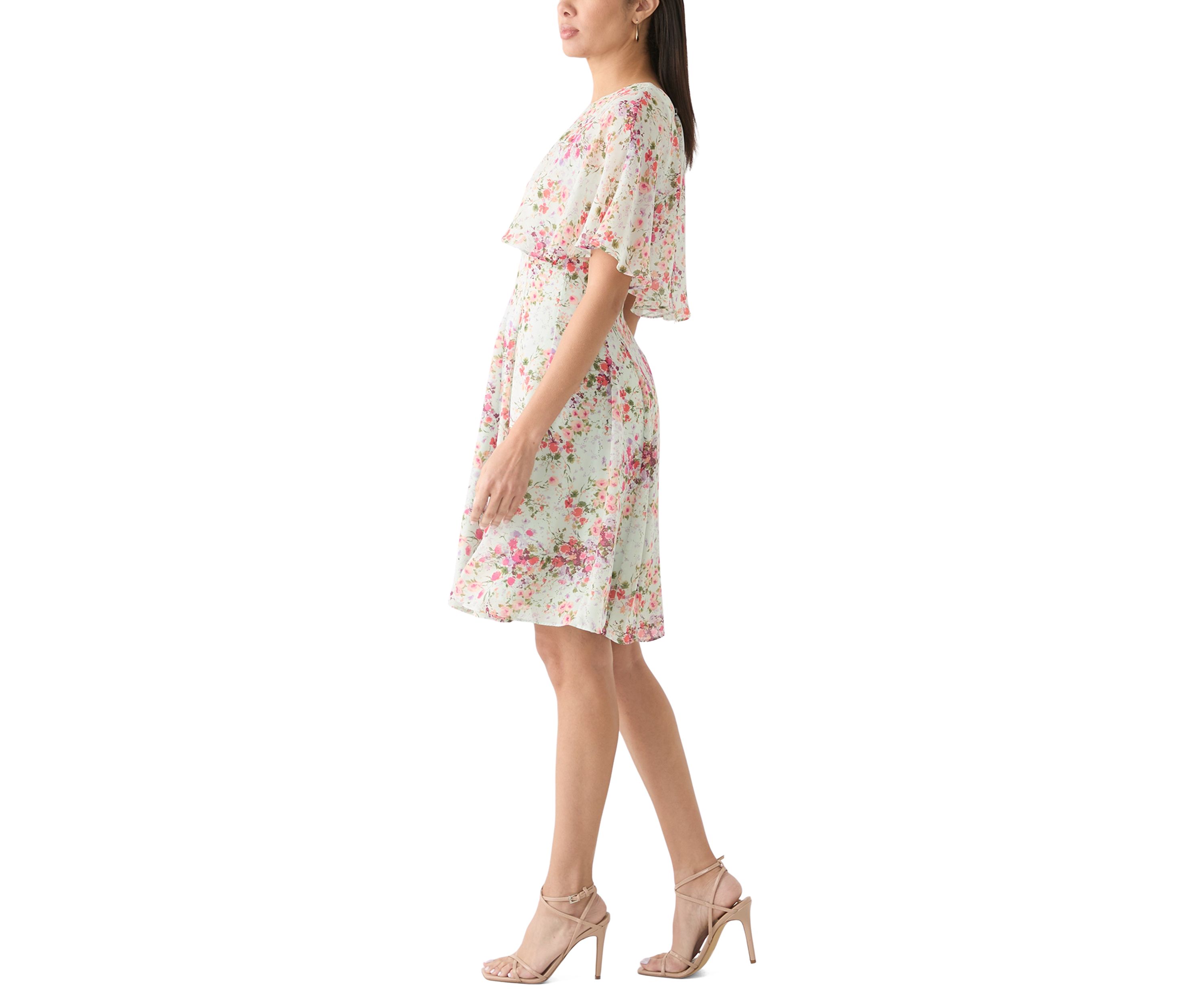 Womens Crew Neck Floral Print Dress