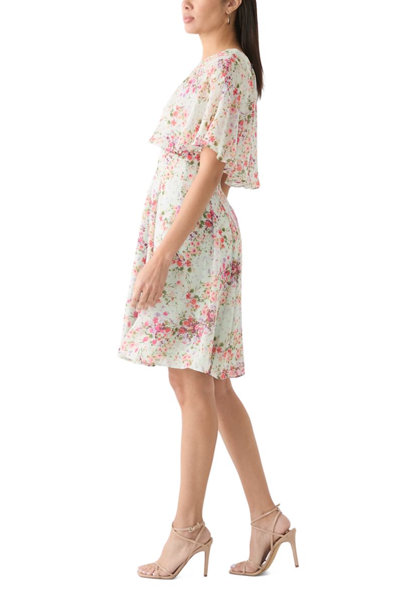 Womens Crew Neck Floral Print Dress