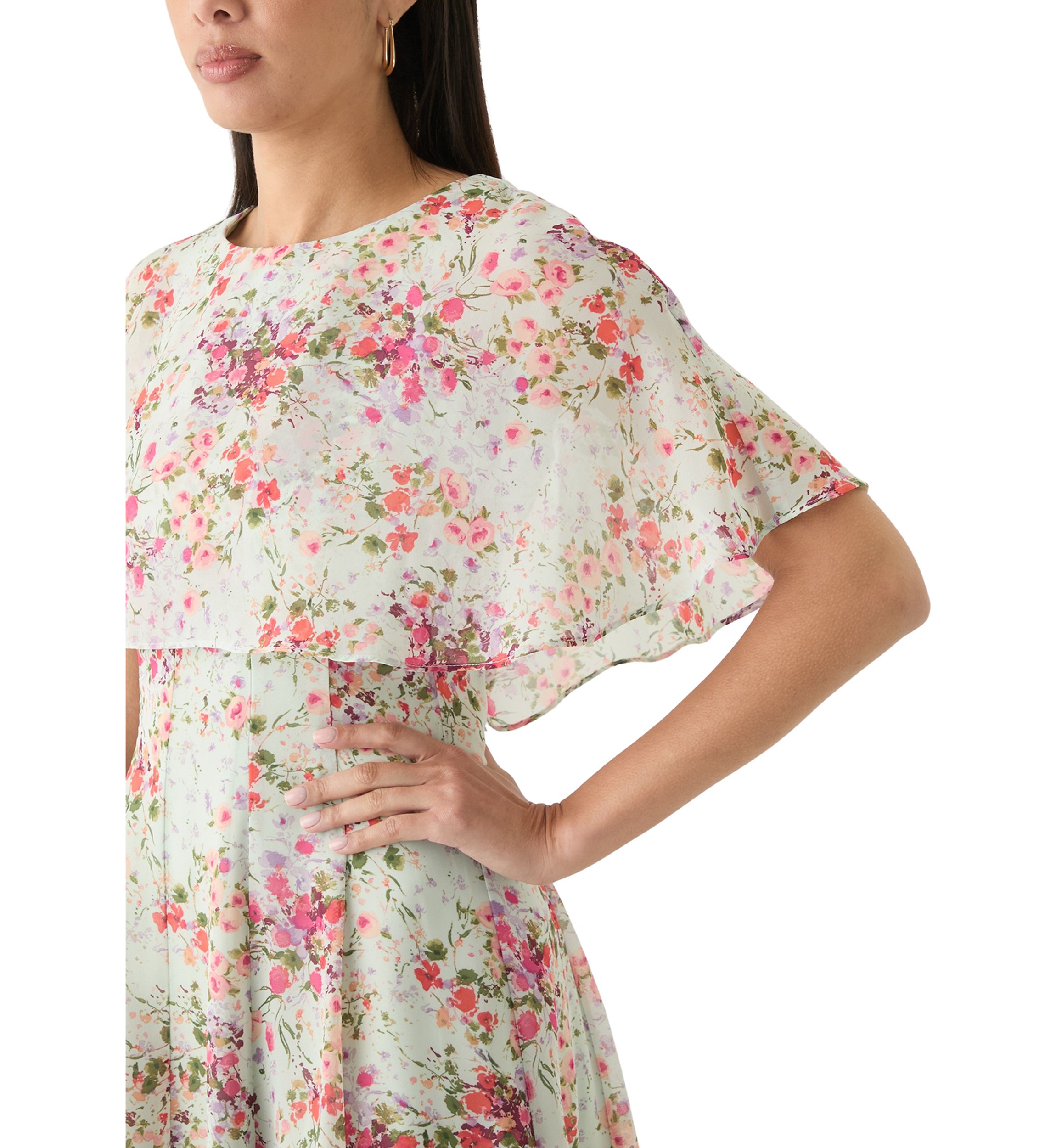 Womens Crew Neck Floral Print Dress