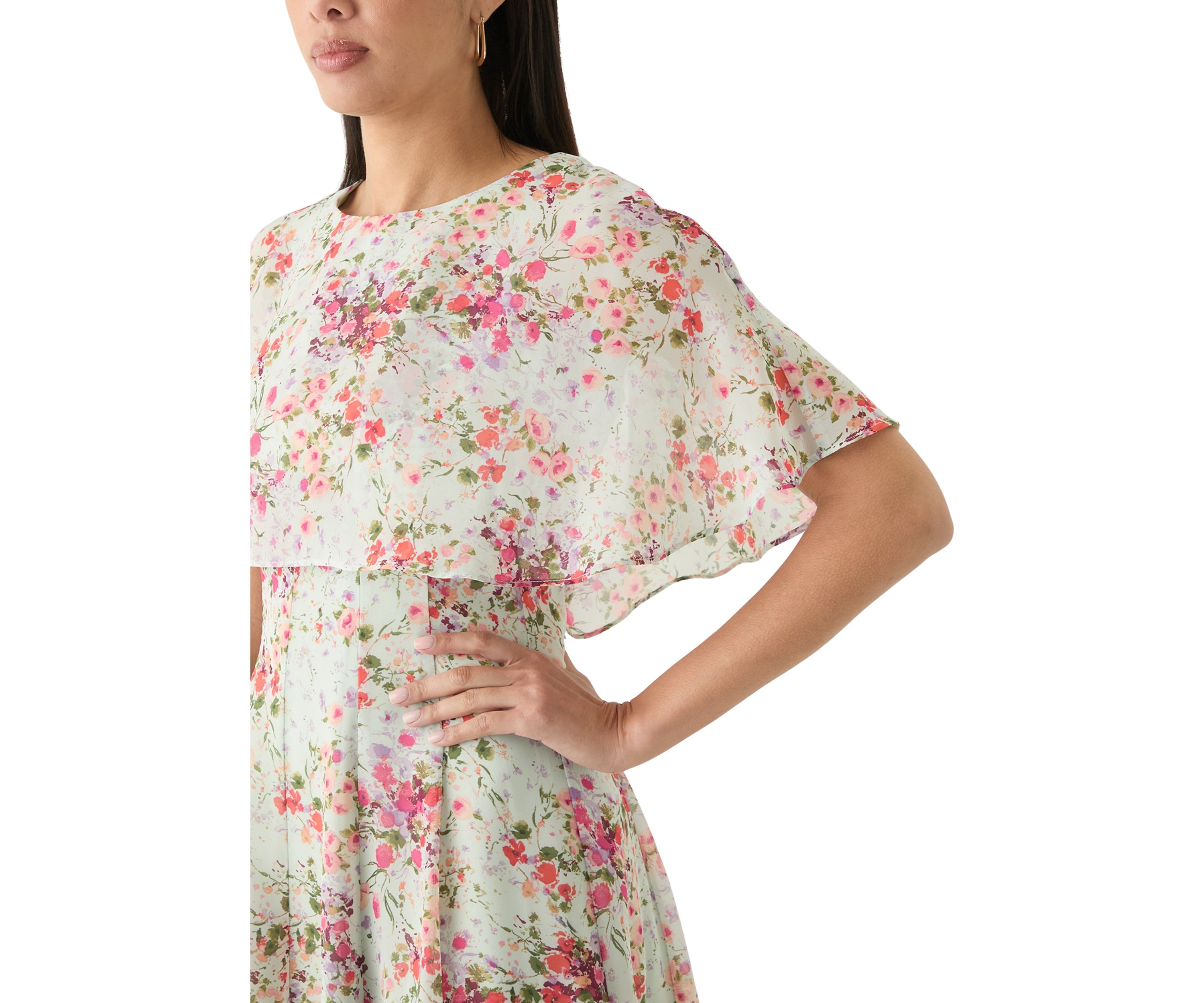 Womens Crew Neck Floral Print Dress