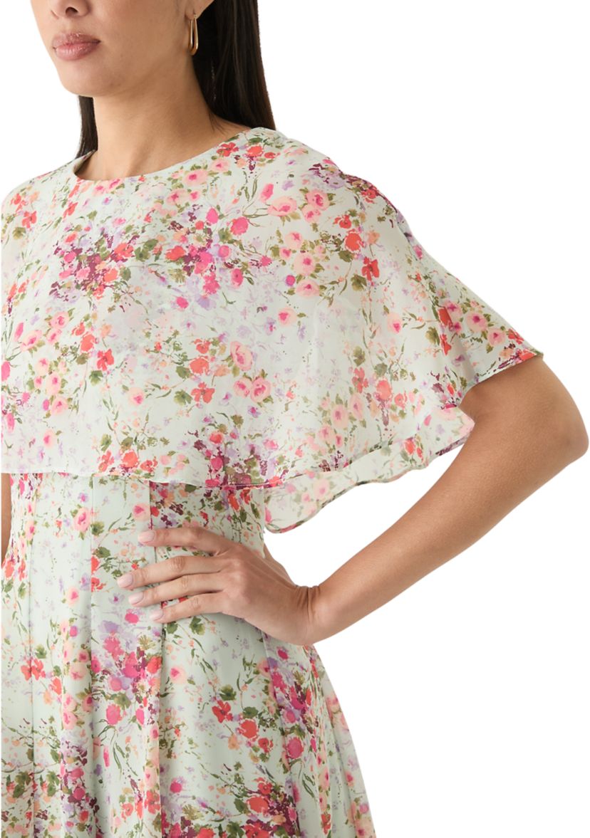 Womens Crew Neck Floral Print Dress