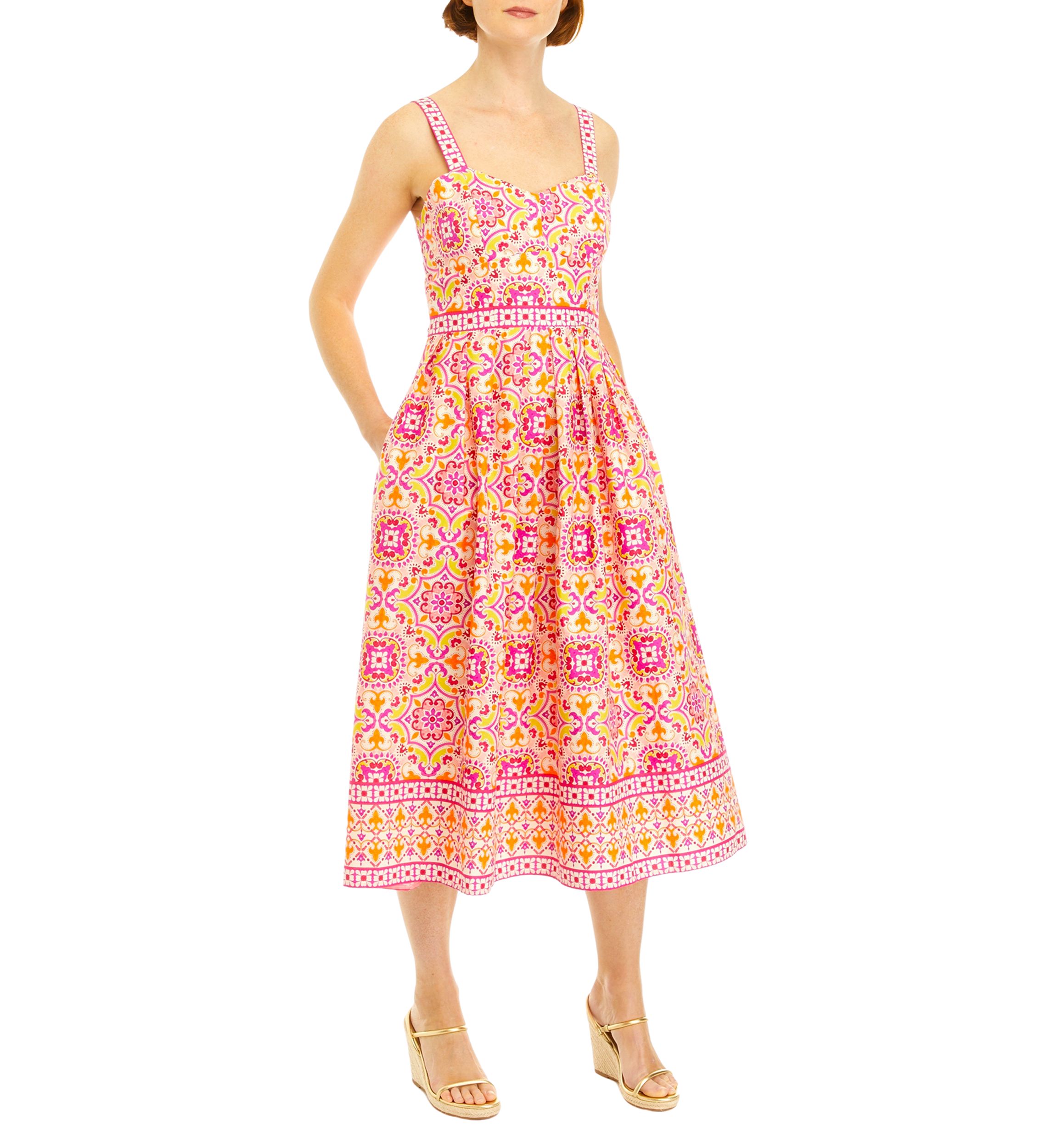 Womens Sleeveless Medallion Print Midi Fit and Flare Dress