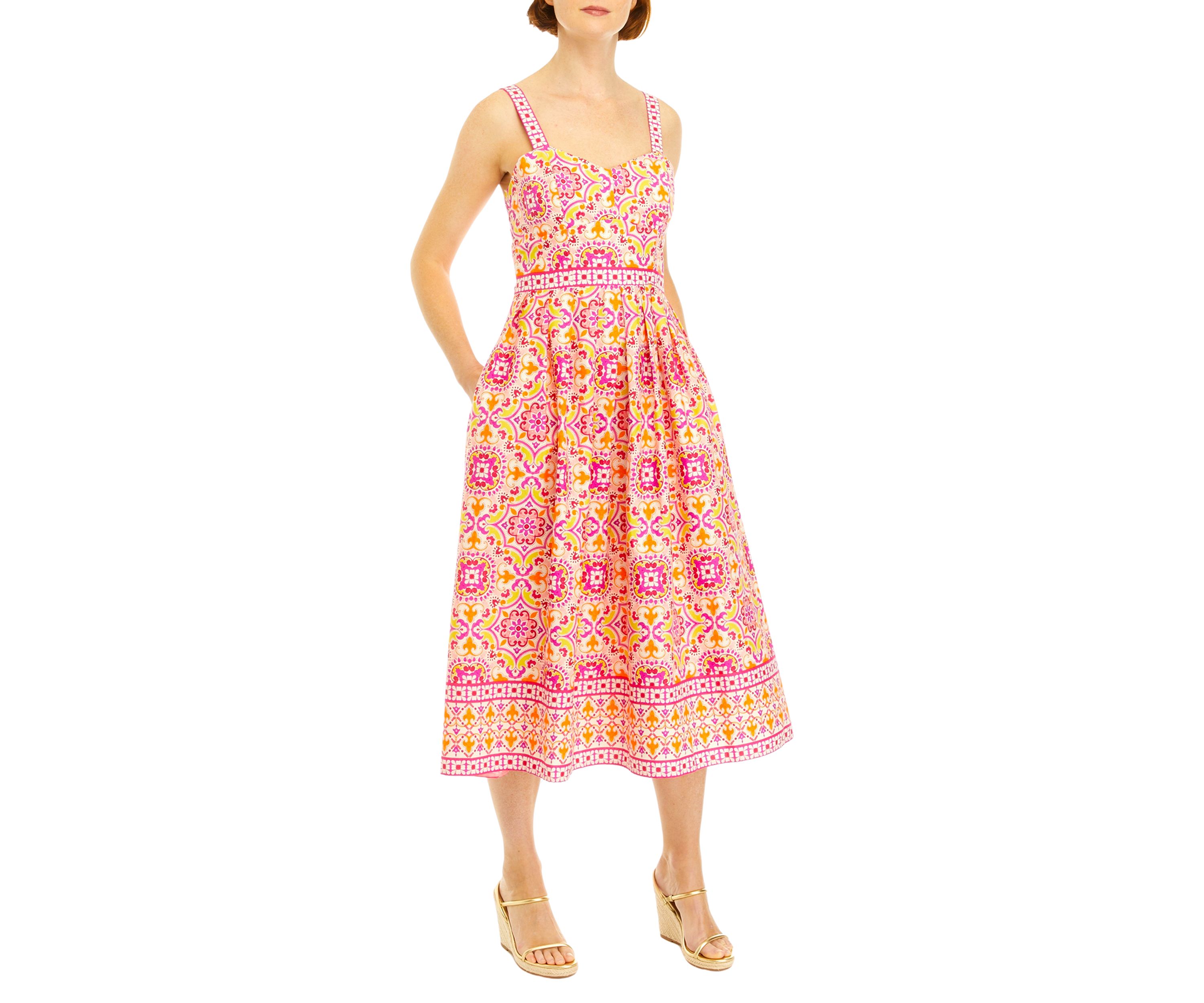 Womens Sleeveless Medallion Print Midi Fit and Flare Dress