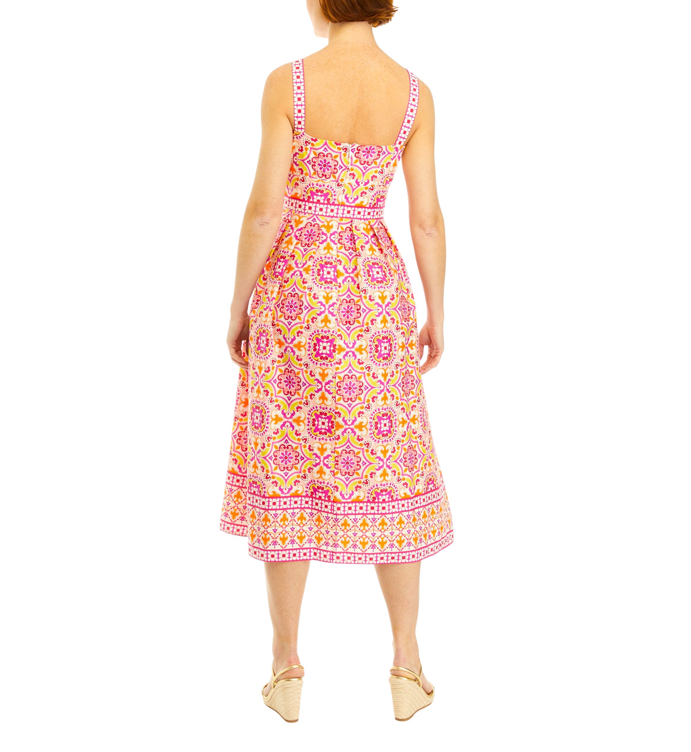 Womens Sleeveless Medallion Print Midi Fit and Flare Dress