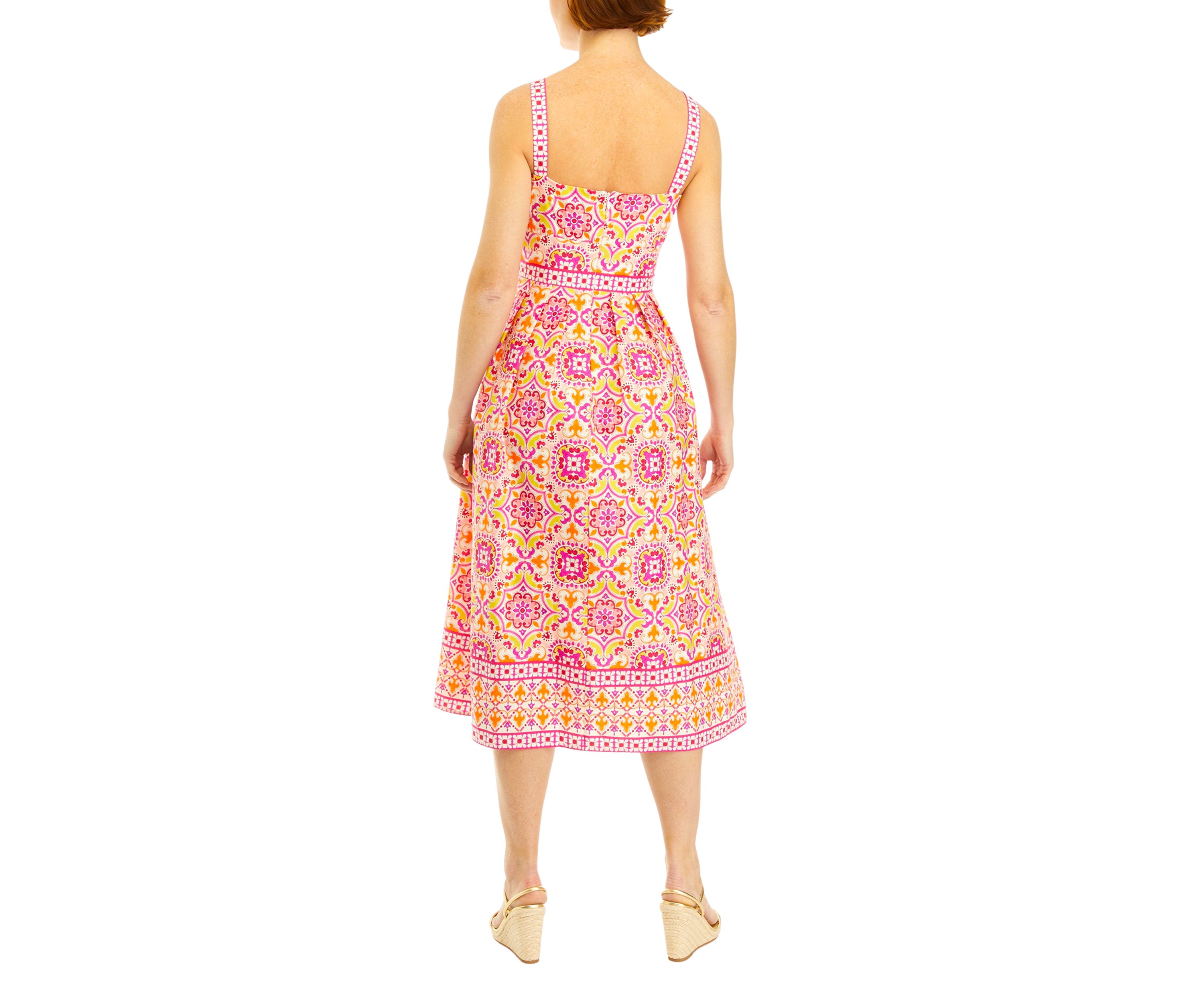 Womens Sleeveless Medallion Print Midi Fit and Flare Dress