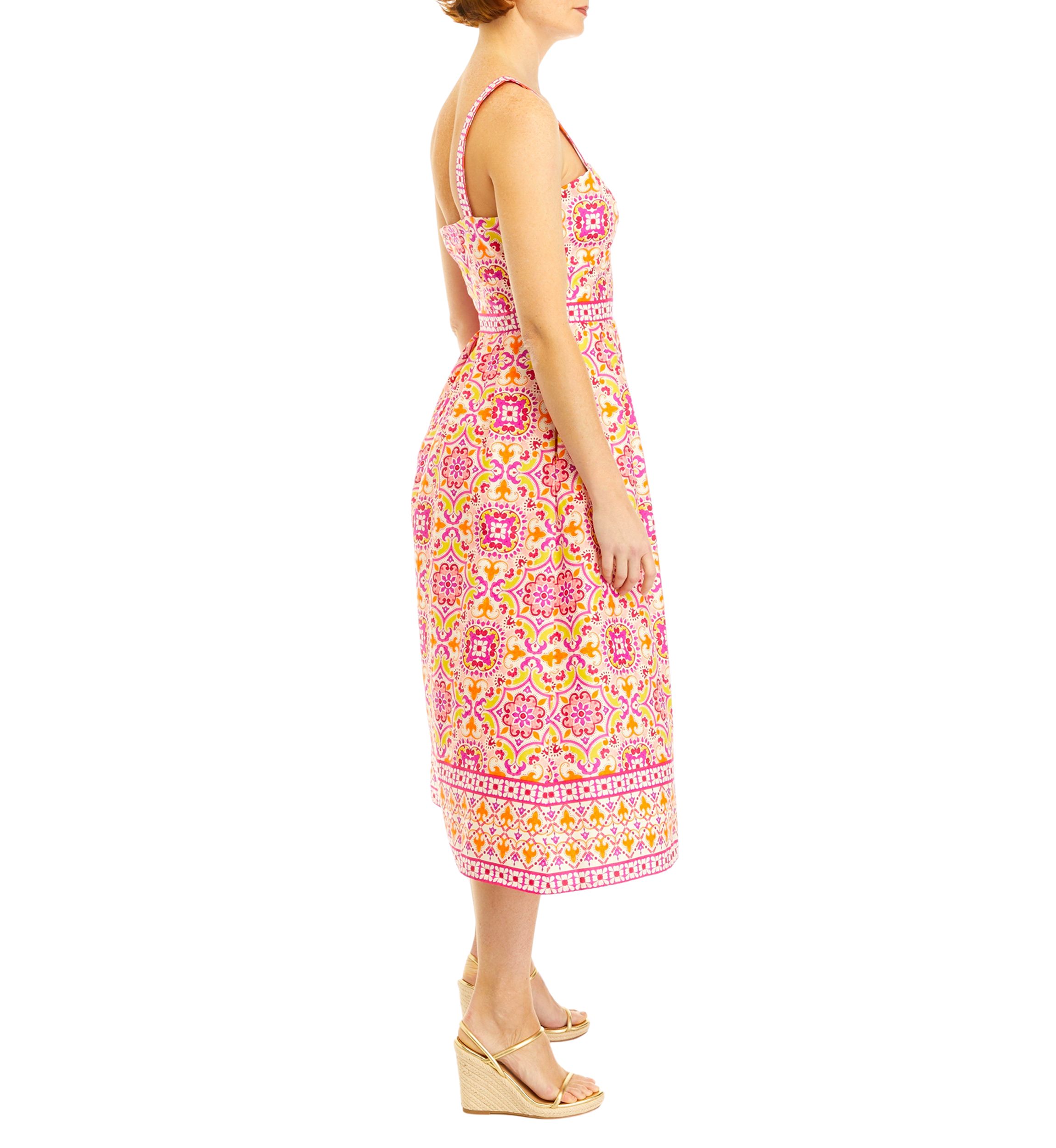 Womens Sleeveless Medallion Print Midi Fit and Flare Dress