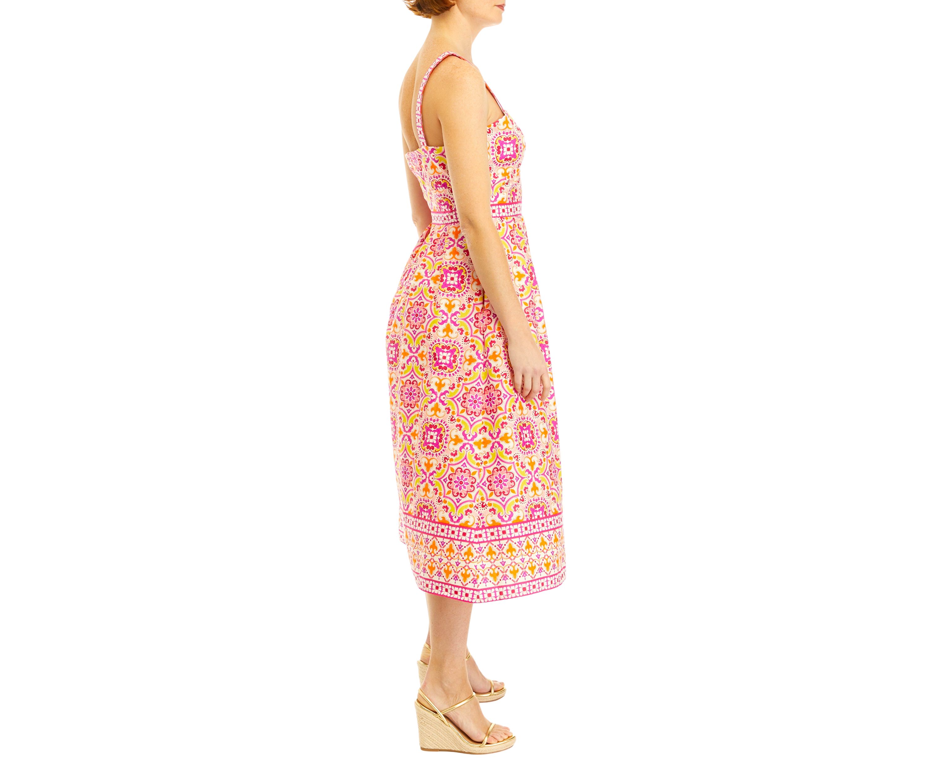 Womens Sleeveless Medallion Print Midi Fit and Flare Dress