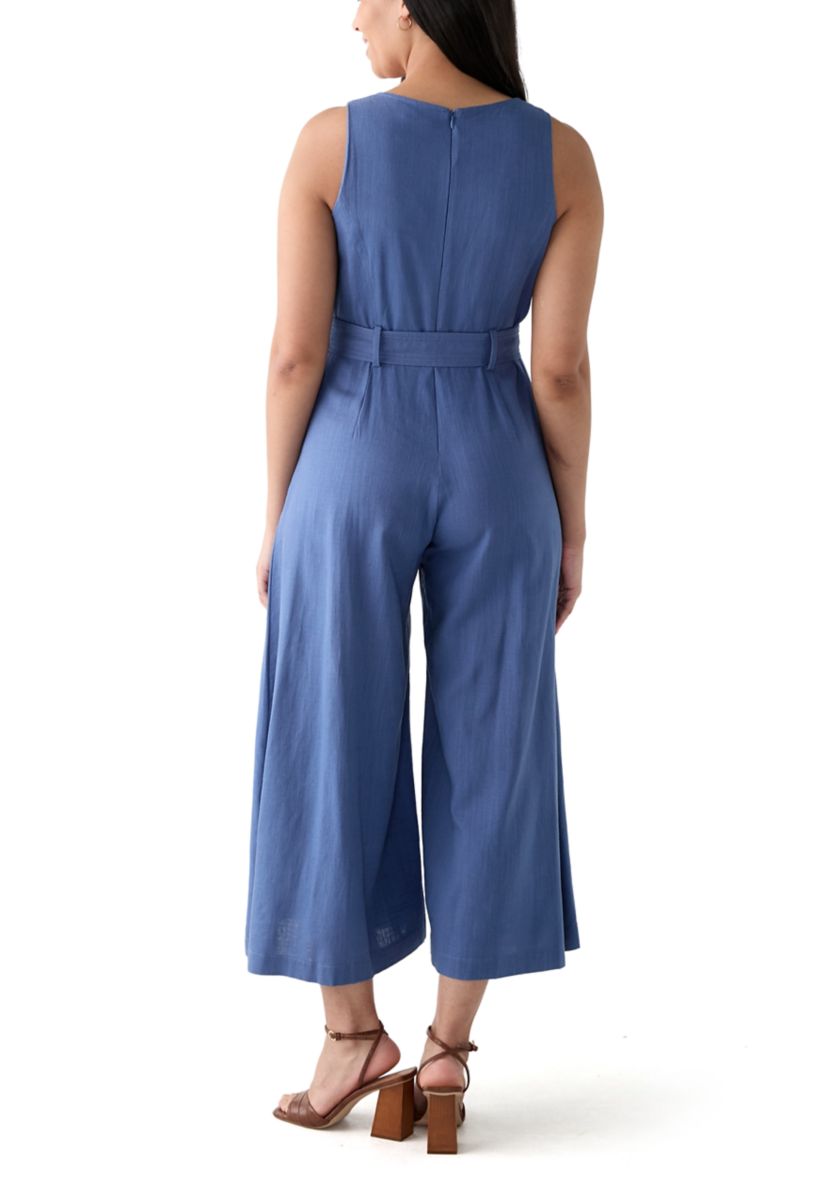 Womens Sleeveless Square Neck Belted Jumpsuit