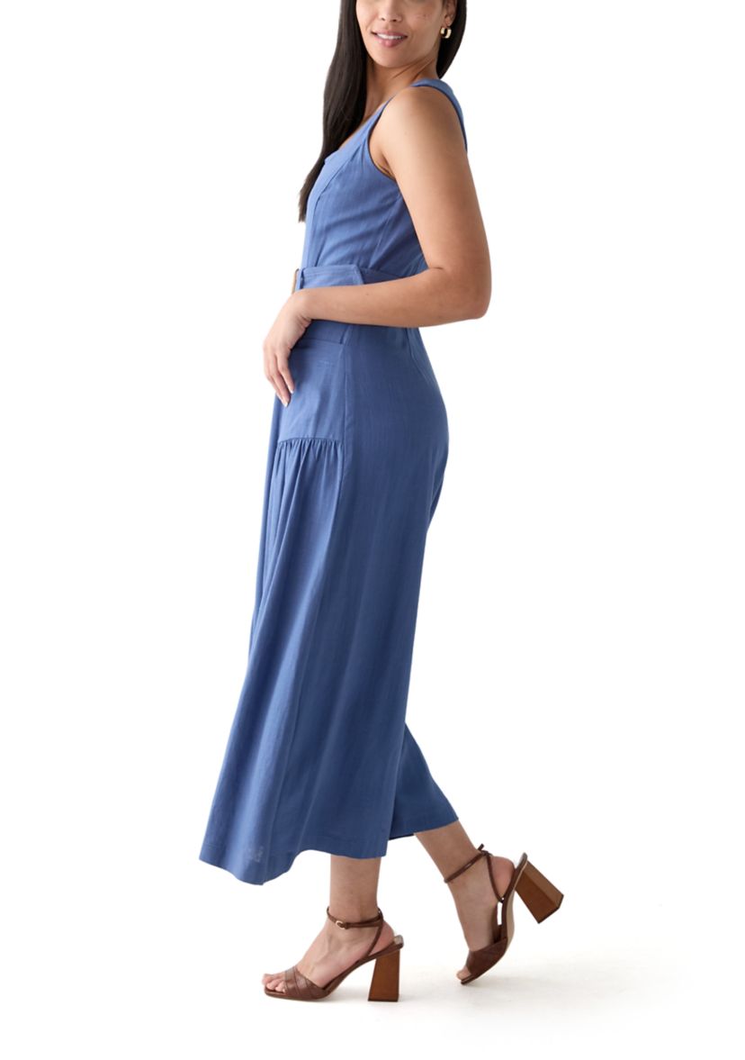 Womens Sleeveless Square Neck Belted Jumpsuit