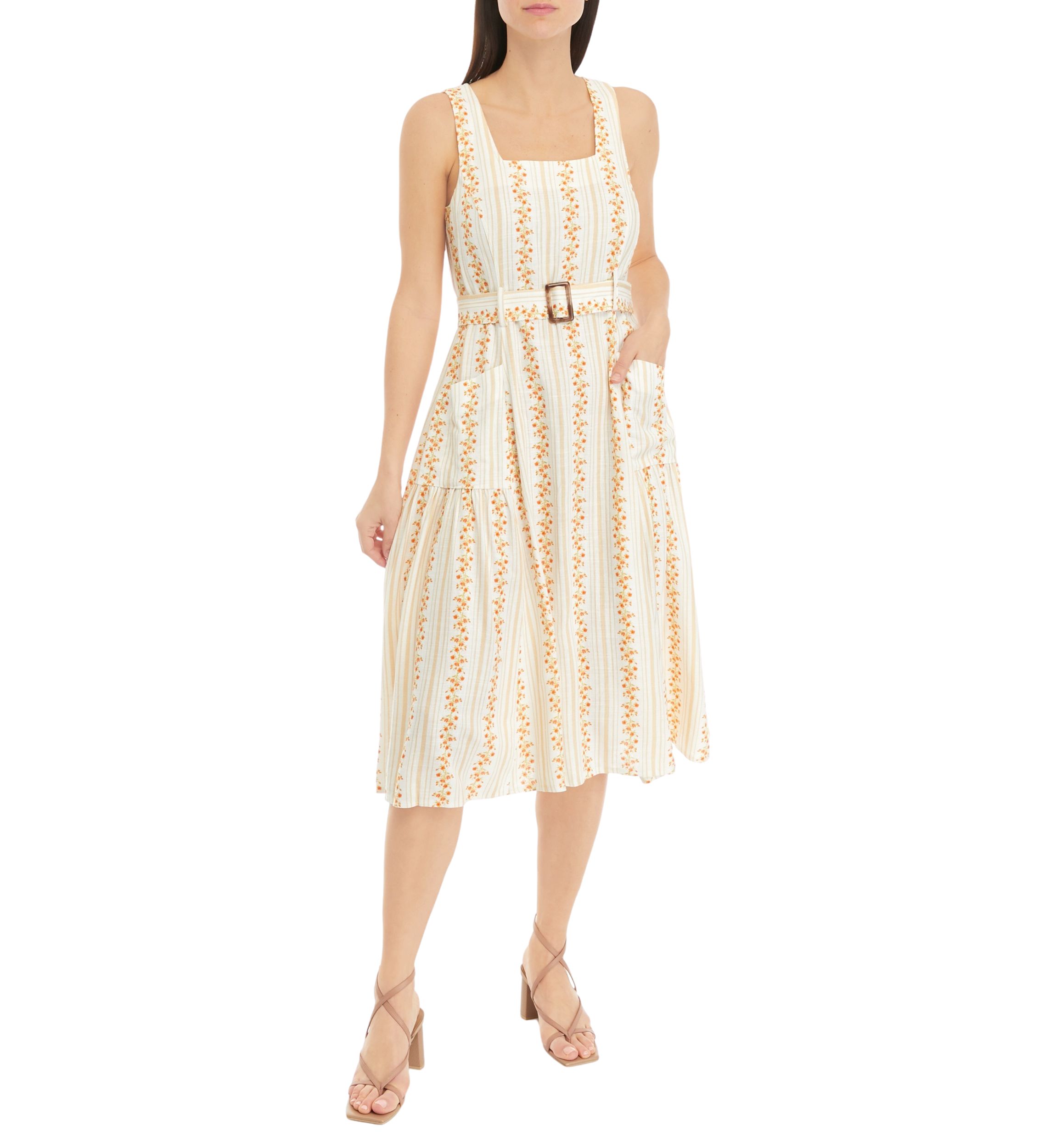 Womens Sleeveless Floral Stripe Dress