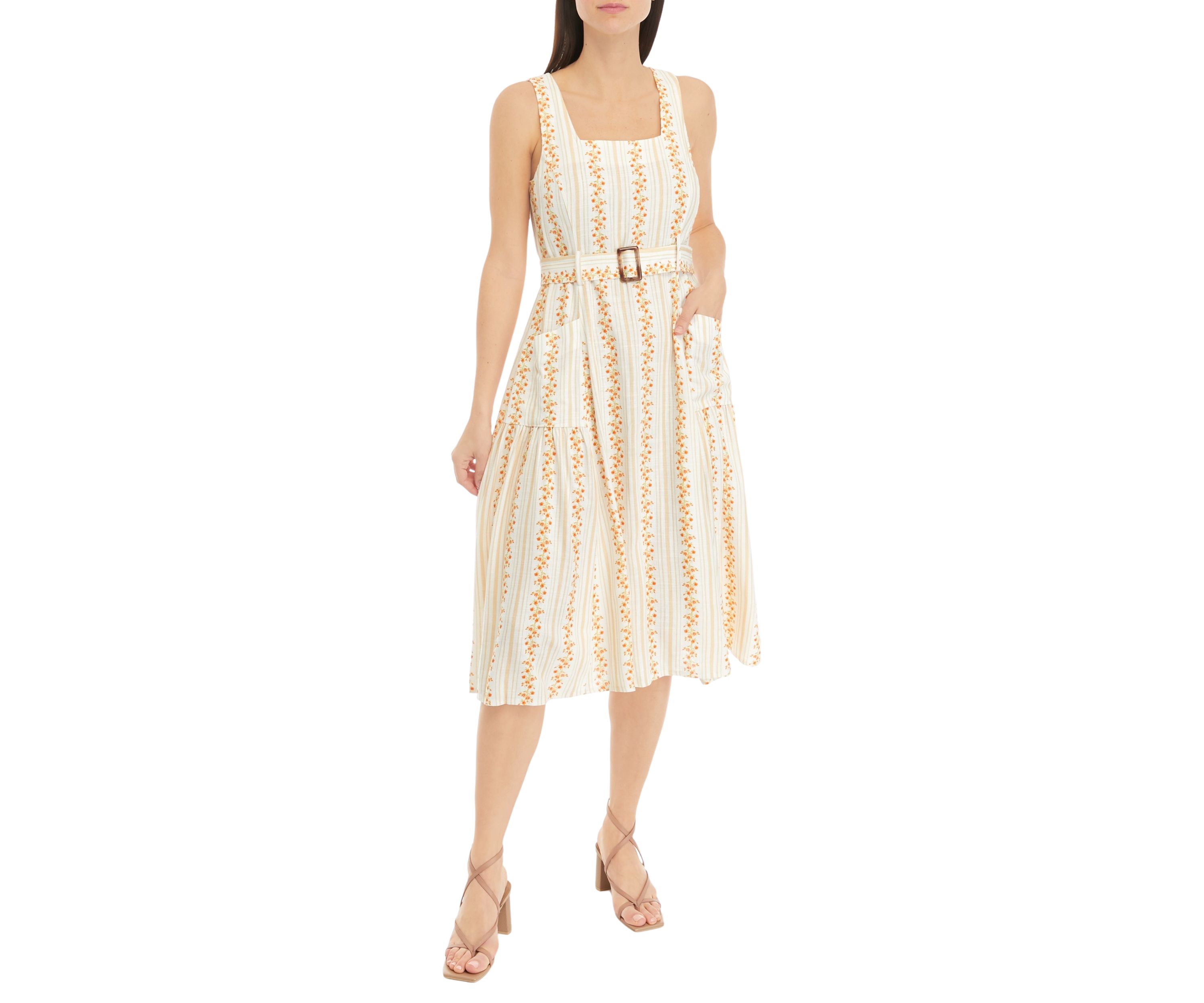 Womens Sleeveless Floral Stripe Dress