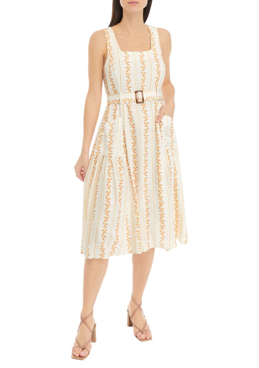 Womens Sleeveless Floral Stripe Dress
