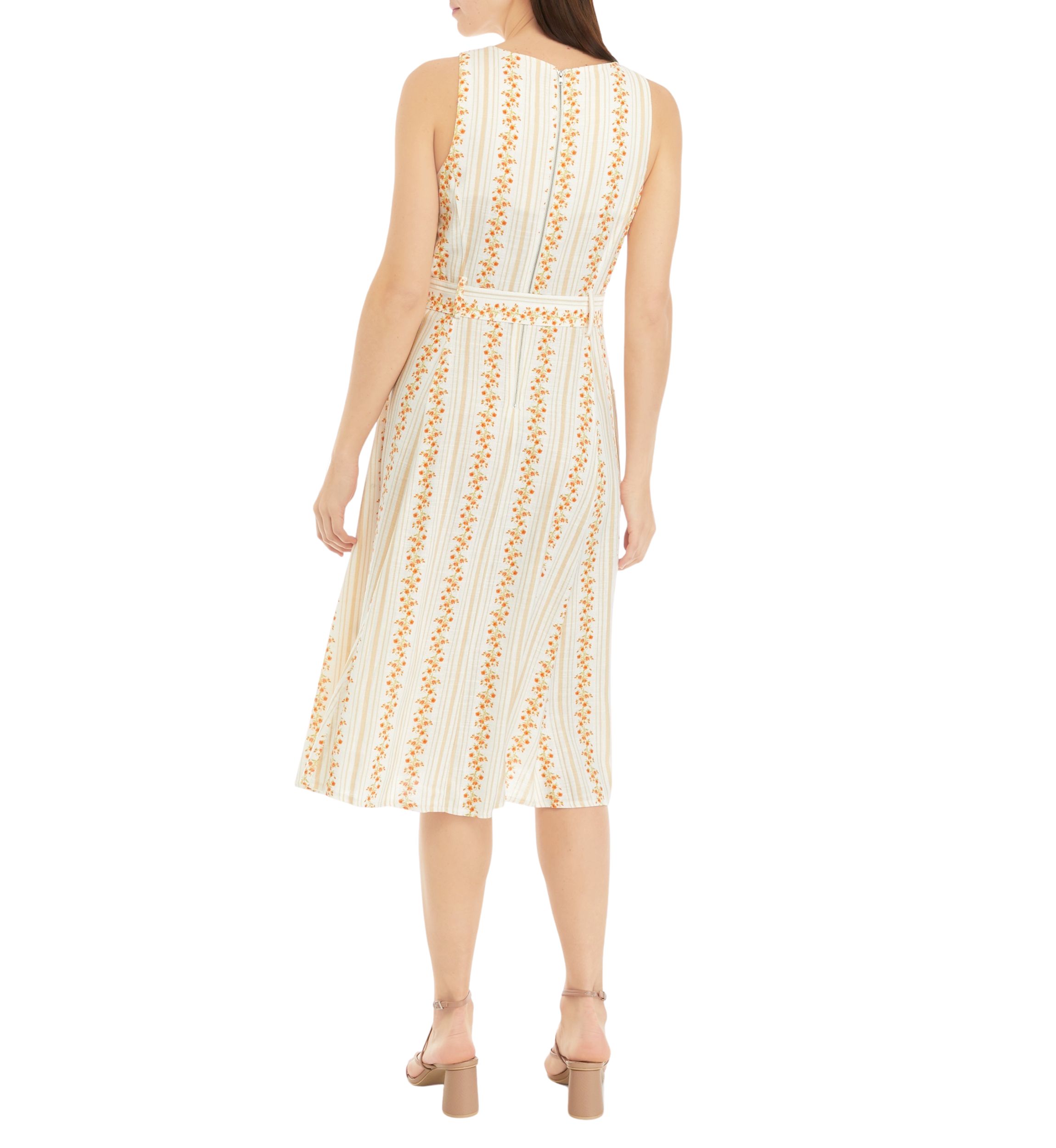 Womens Sleeveless Floral Stripe Dress
