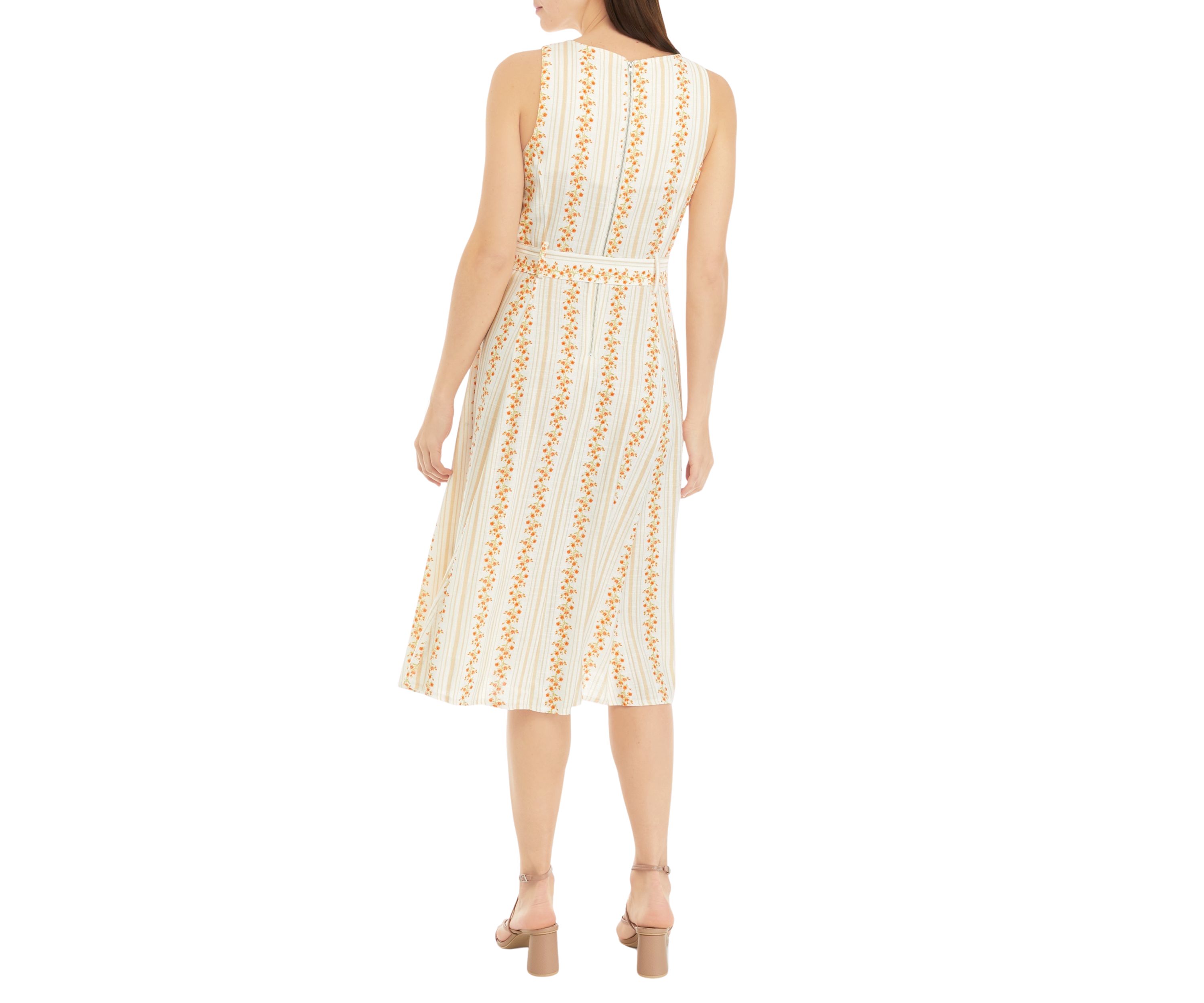 Womens Sleeveless Floral Stripe Dress