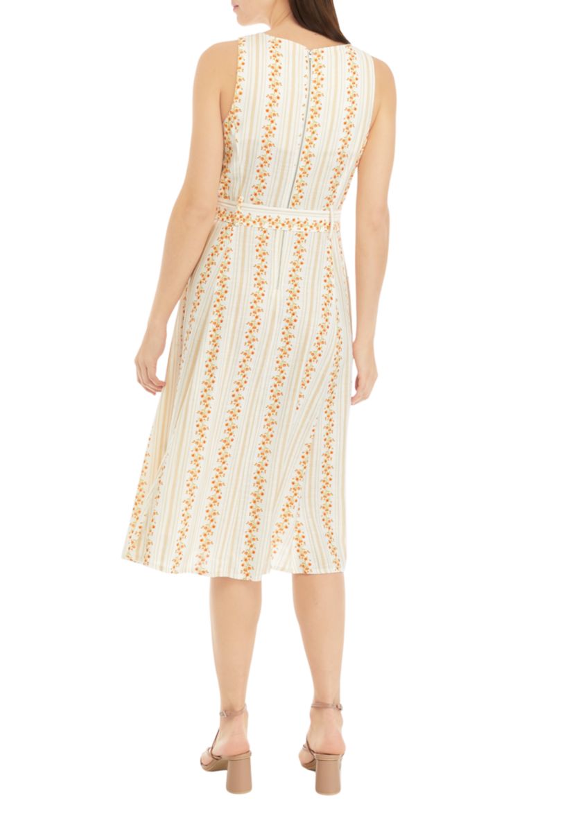 Womens Sleeveless Floral Stripe Dress