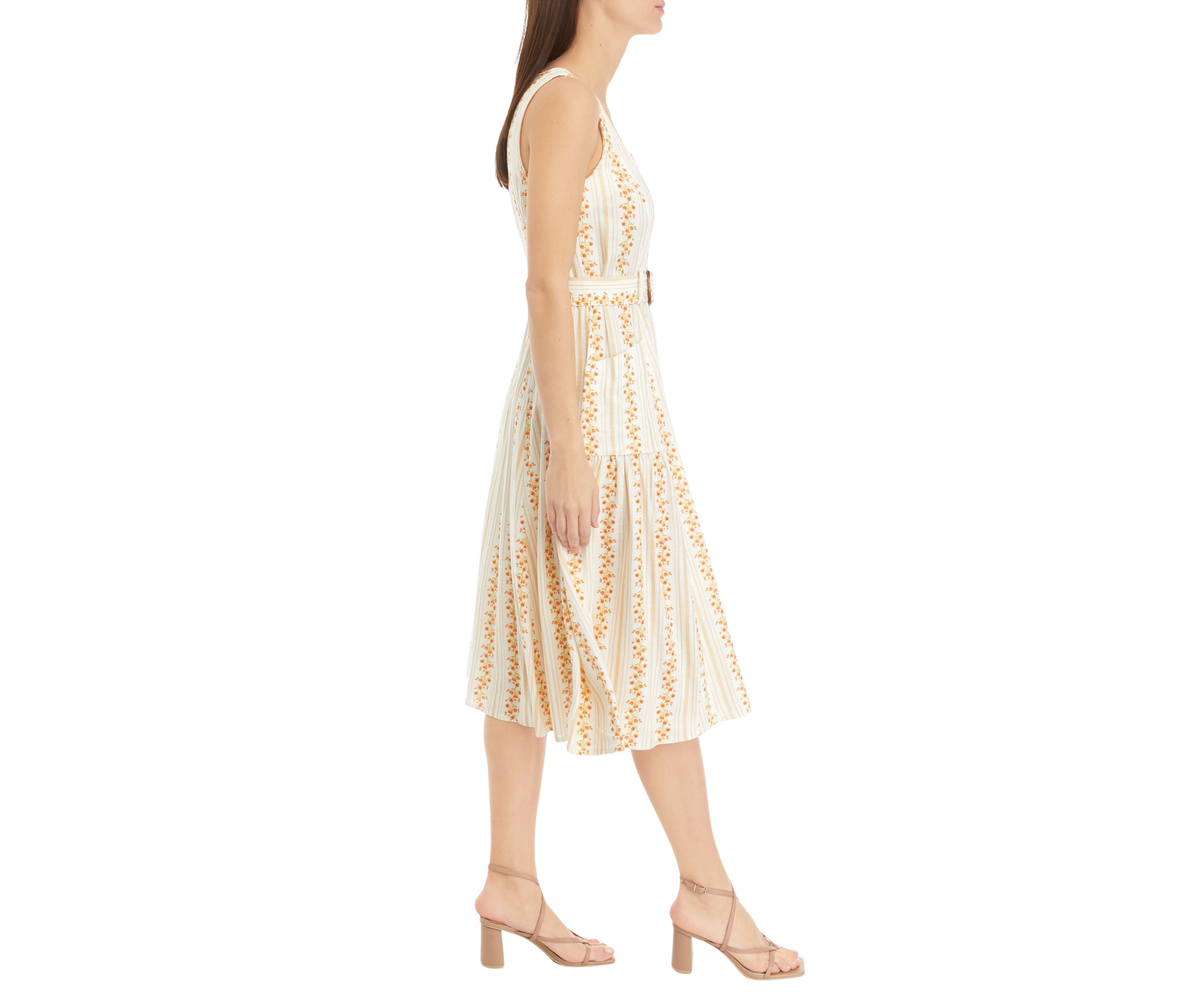 Womens Sleeveless Floral Stripe Dress