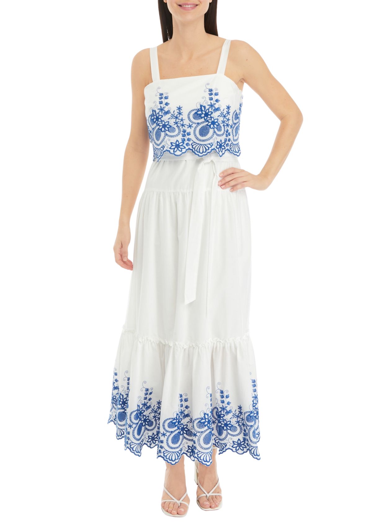 Womens Sleeveless Embroidered A-Line Dress
