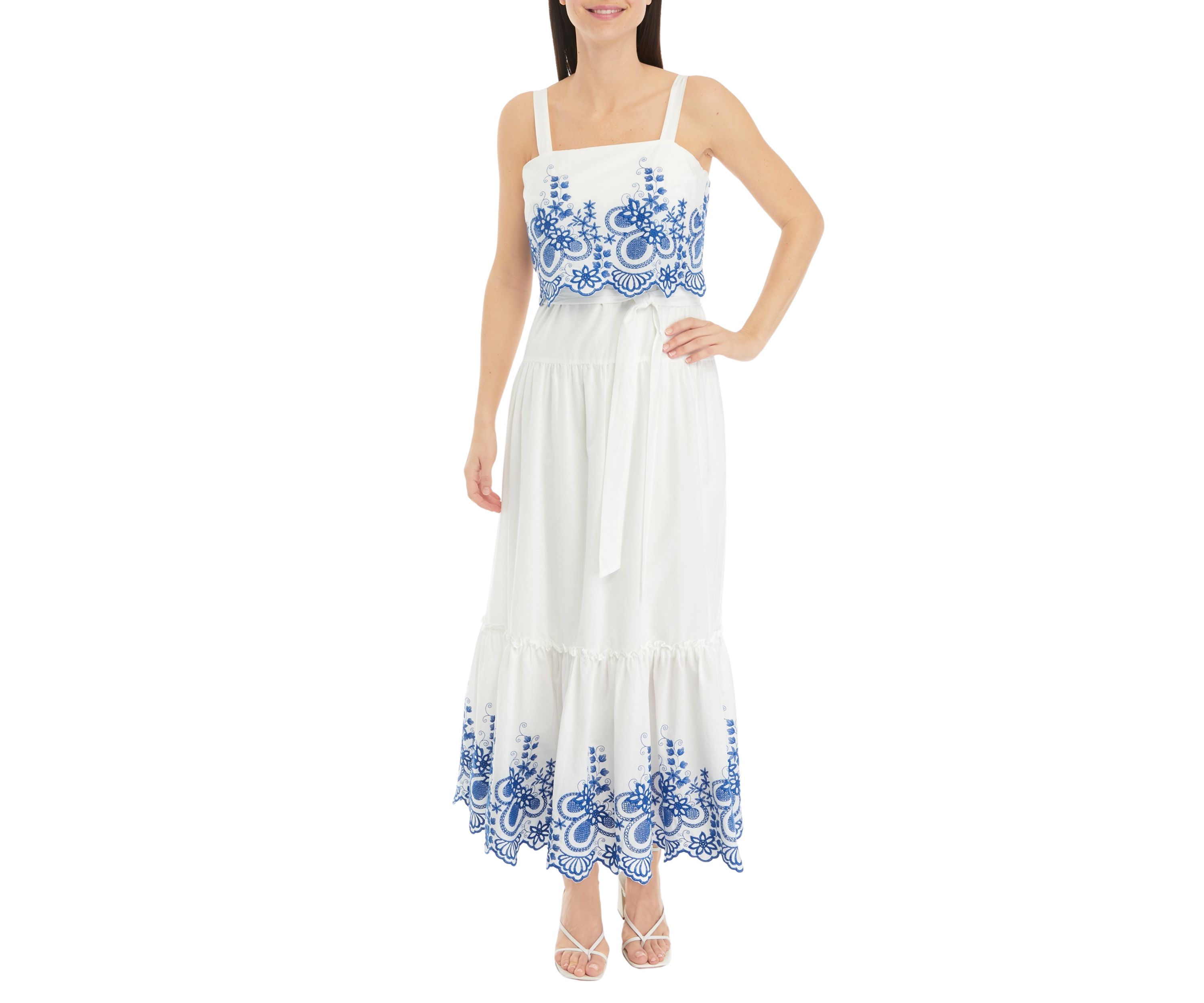 Womens Sleeveless Embroidered A-Line Dress