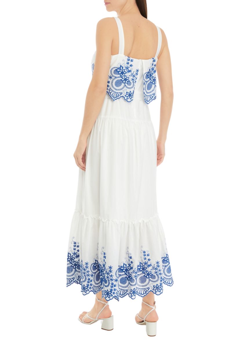 Womens Sleeveless Embroidered A-Line Dress