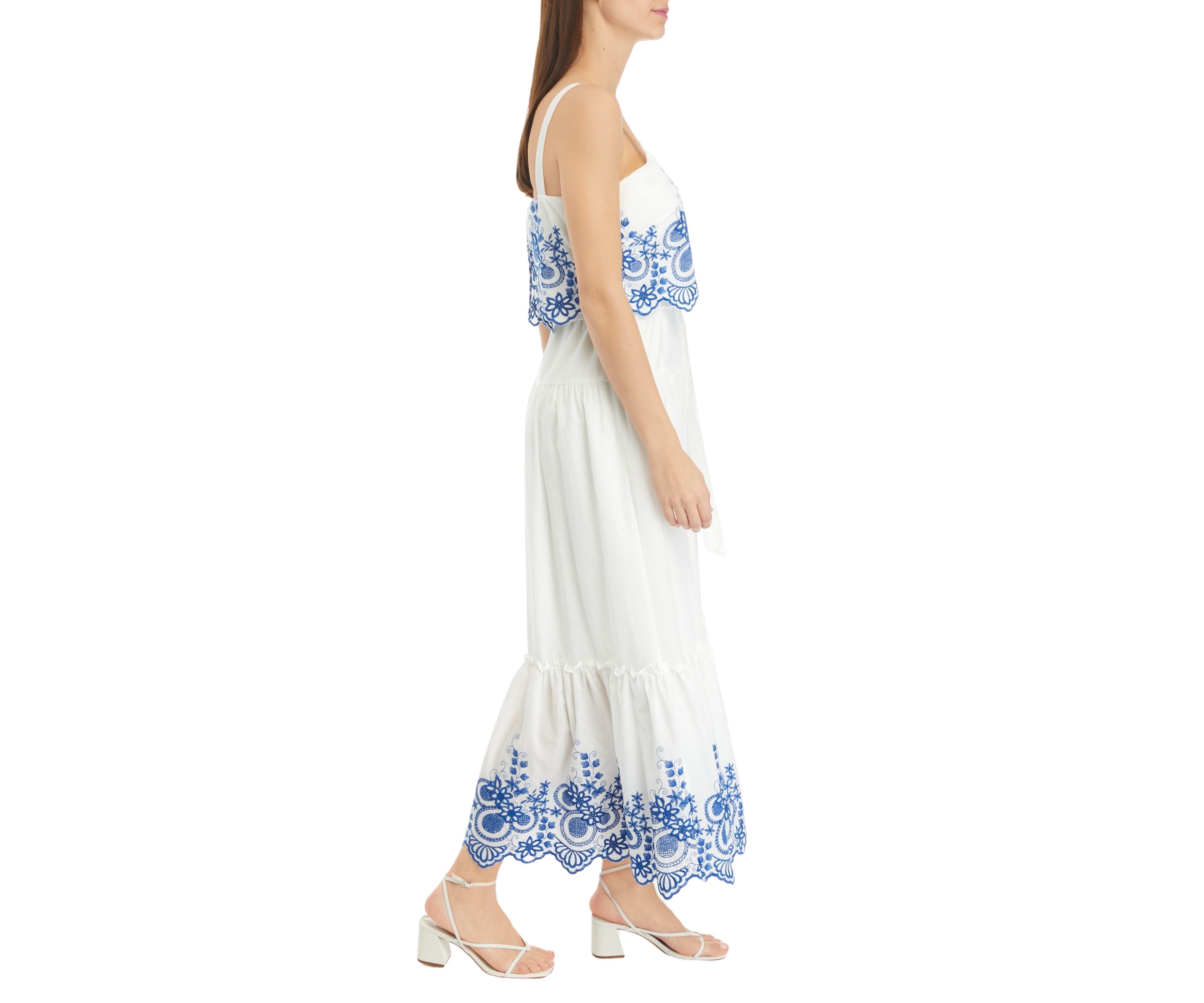 Womens Sleeveless Embroidered A-Line Dress