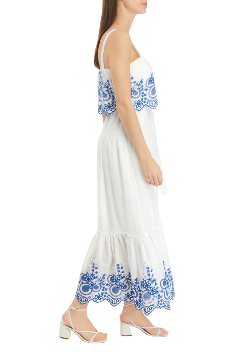 Womens Sleeveless Embroidered A-Line Dress