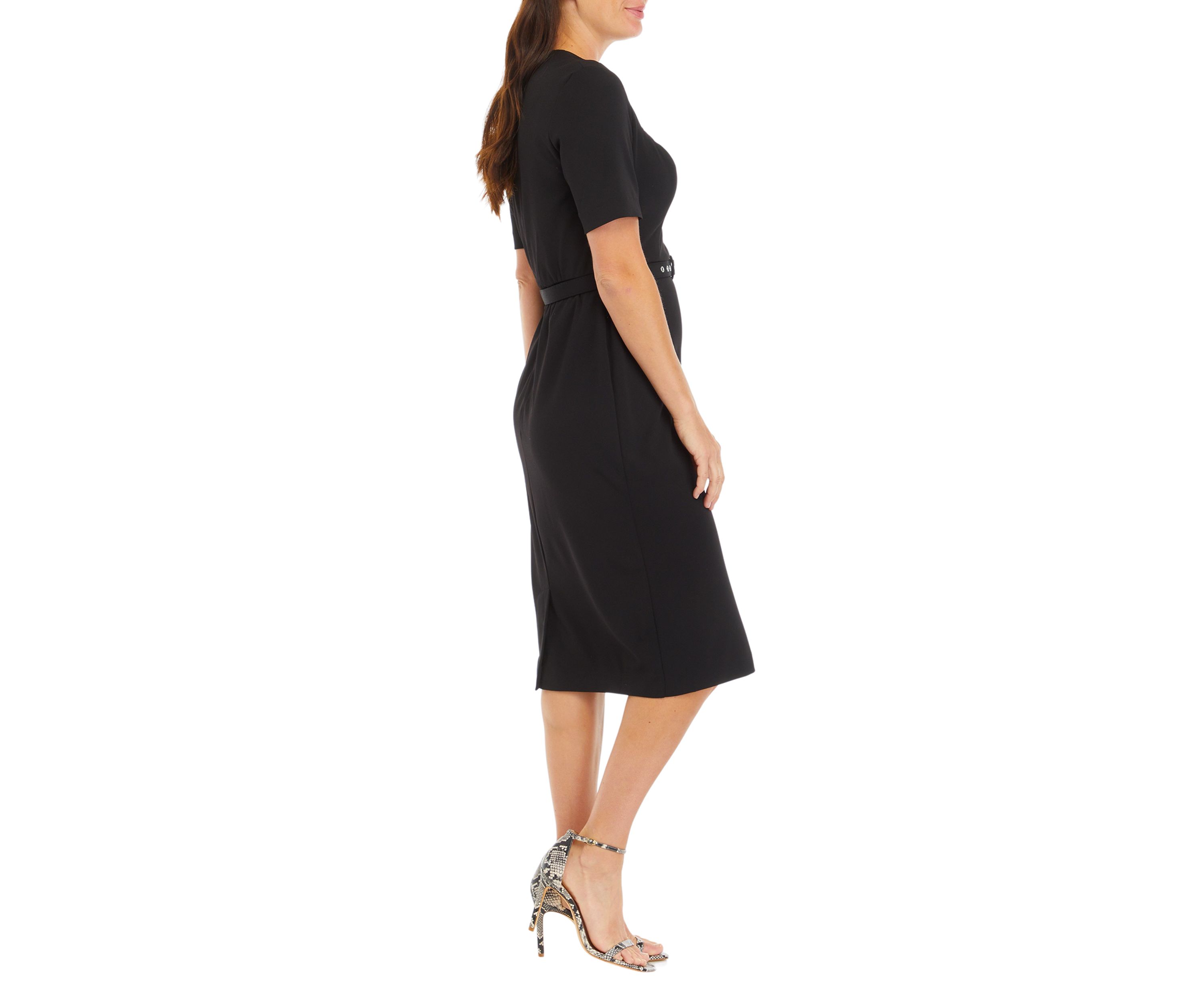 Womens Square Neck Solid Belted Sheath Dress