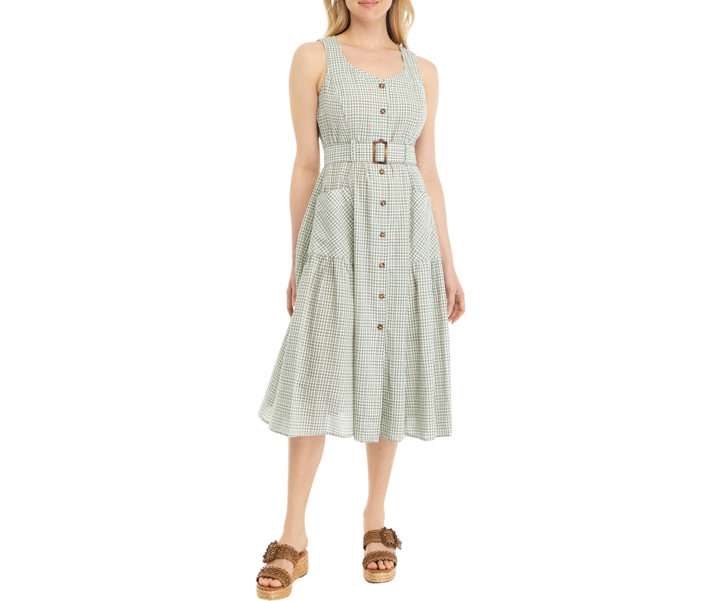 Womens Sleeveless V-Neck Fit and Flare Dress