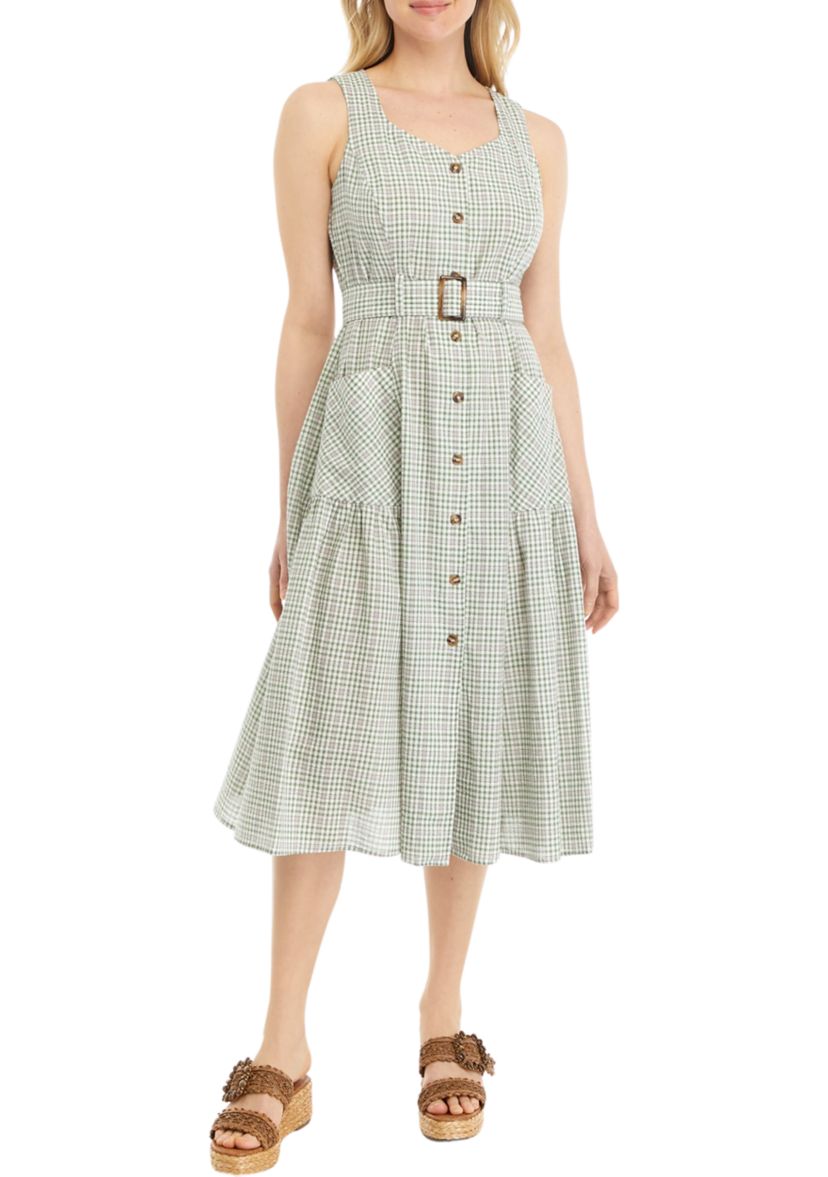 Womens Sleeveless V-Neck Fit and Flare Dress