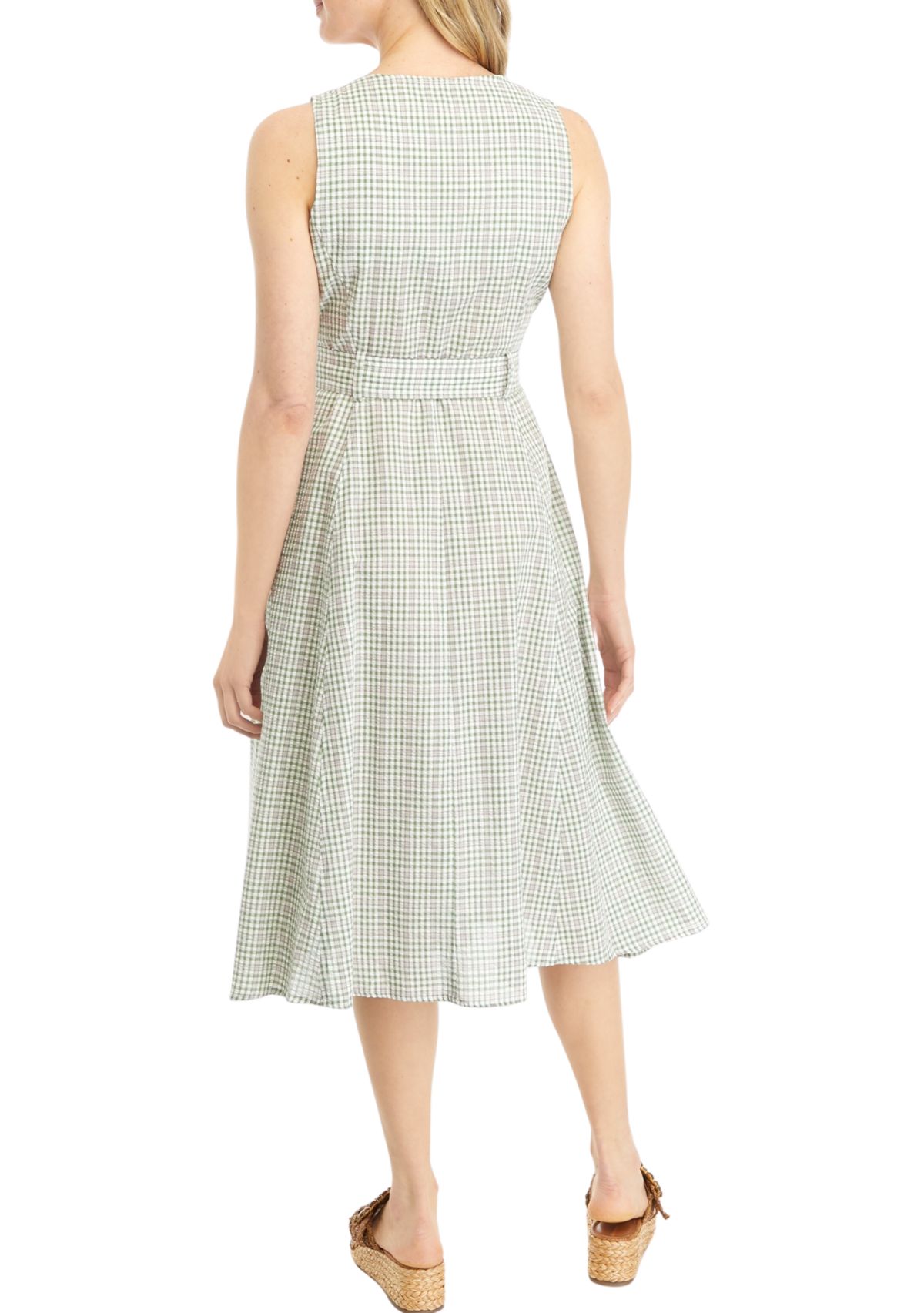 Womens Sleeveless V-Neck Fit and Flare Dress