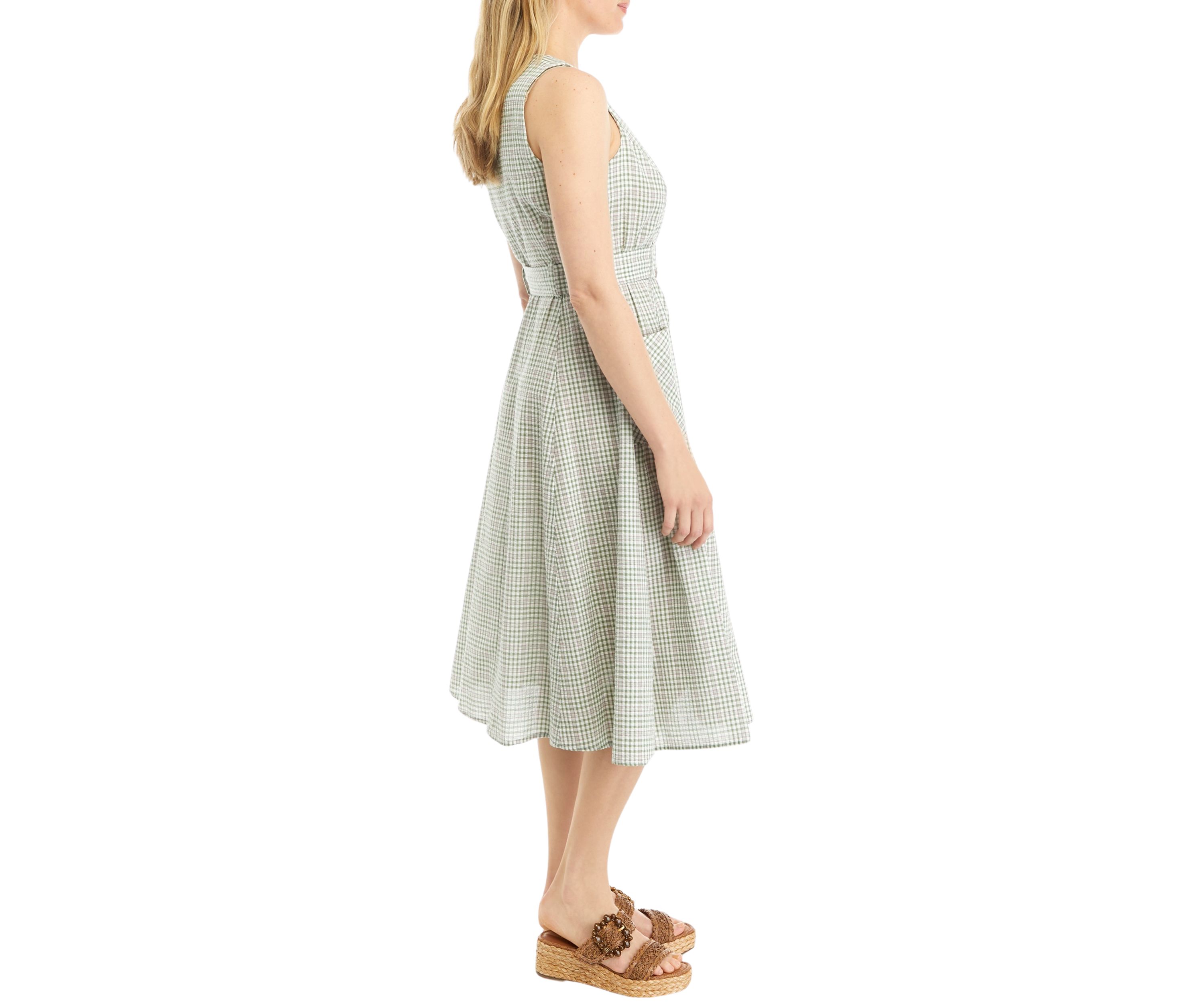 Womens Sleeveless V-Neck Fit and Flare Dress