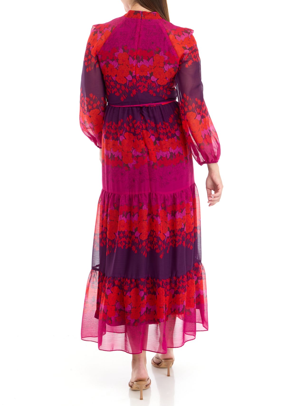 Womens Long Sleeve Mock Neck Printed Chiffon Fit and Flare Dress