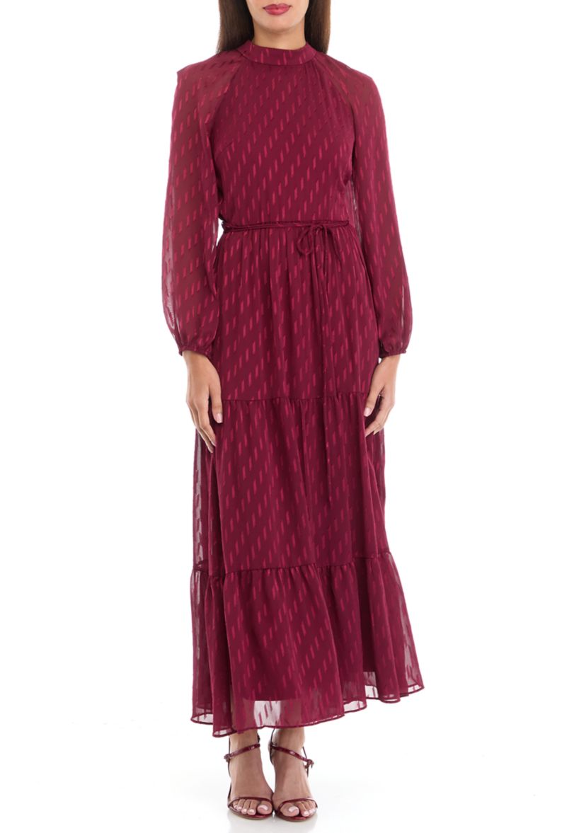 Womens Mock Neck Solid Chiffon Fit and Flare Dress