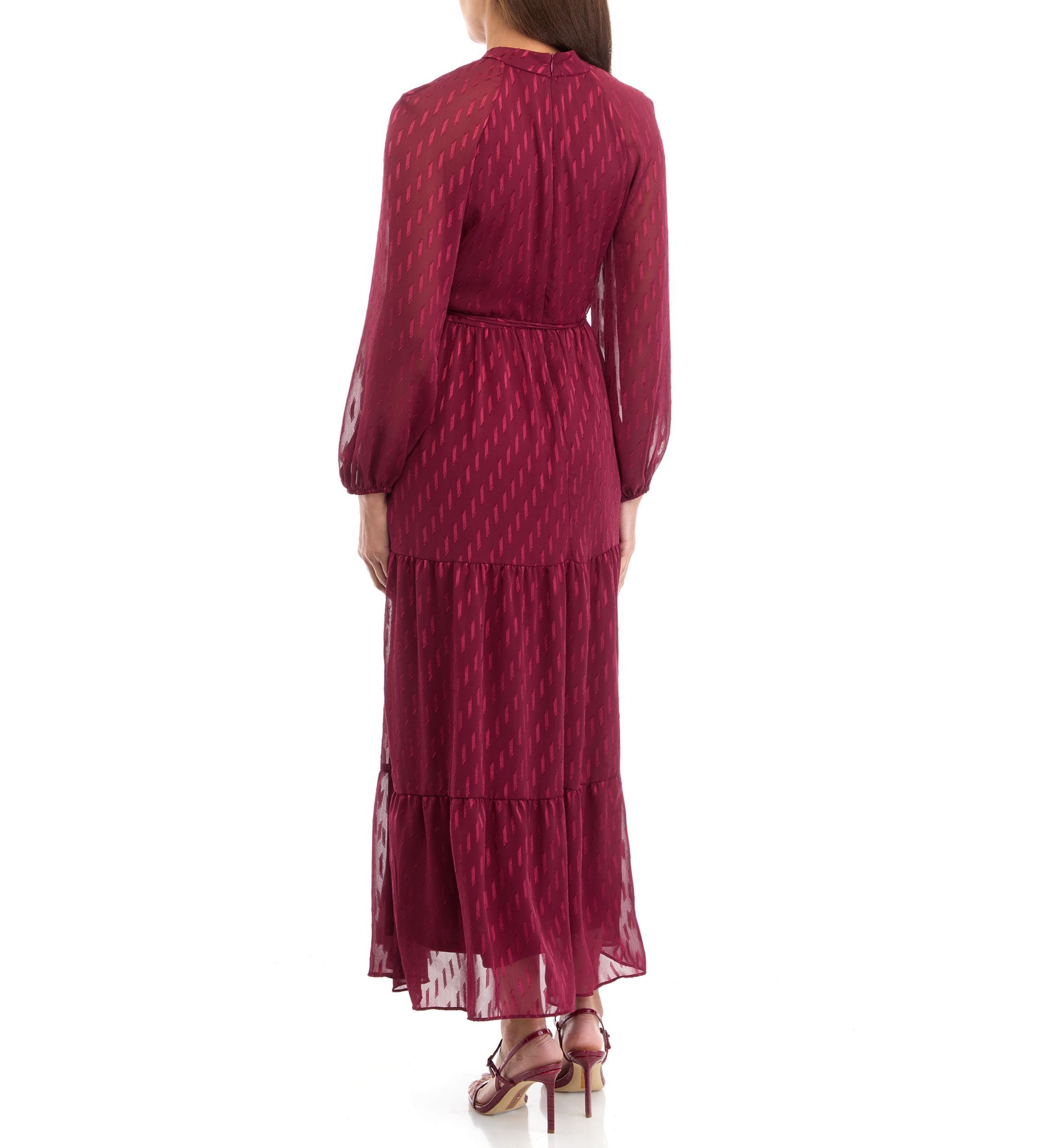Womens Mock Neck Solid Chiffon Fit and Flare Dress