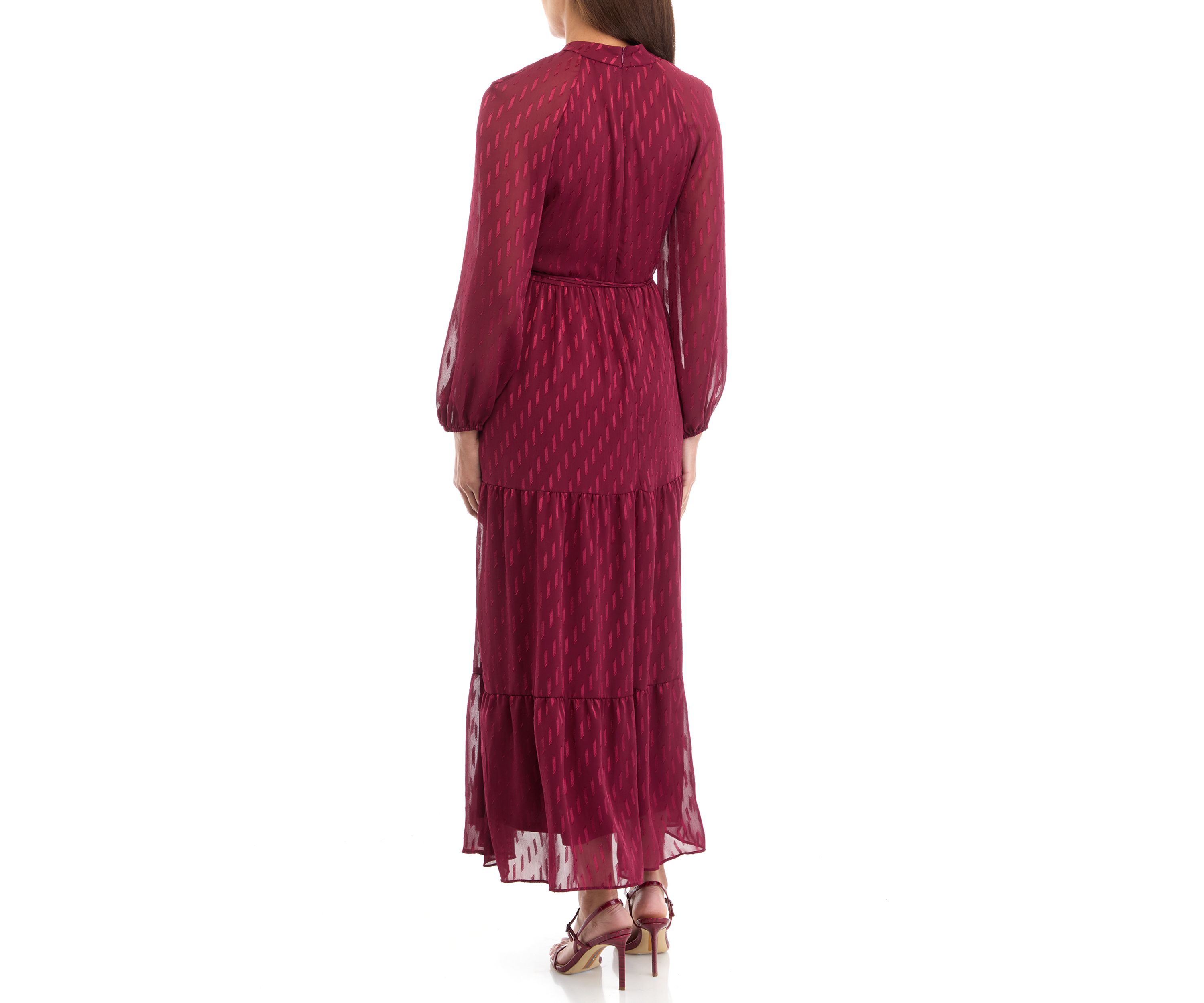 Womens Mock Neck Solid Chiffon Fit and Flare Dress