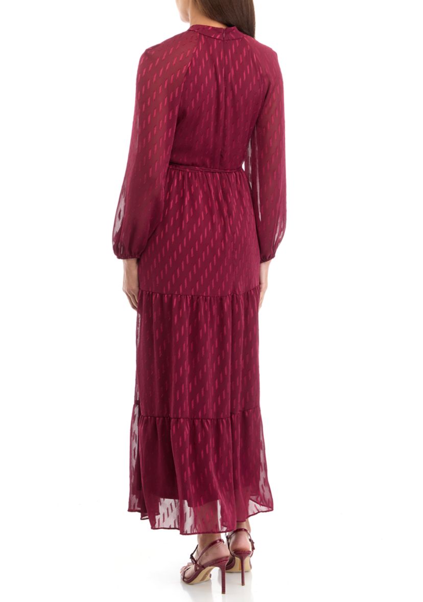 Womens Mock Neck Solid Chiffon Fit and Flare Dress