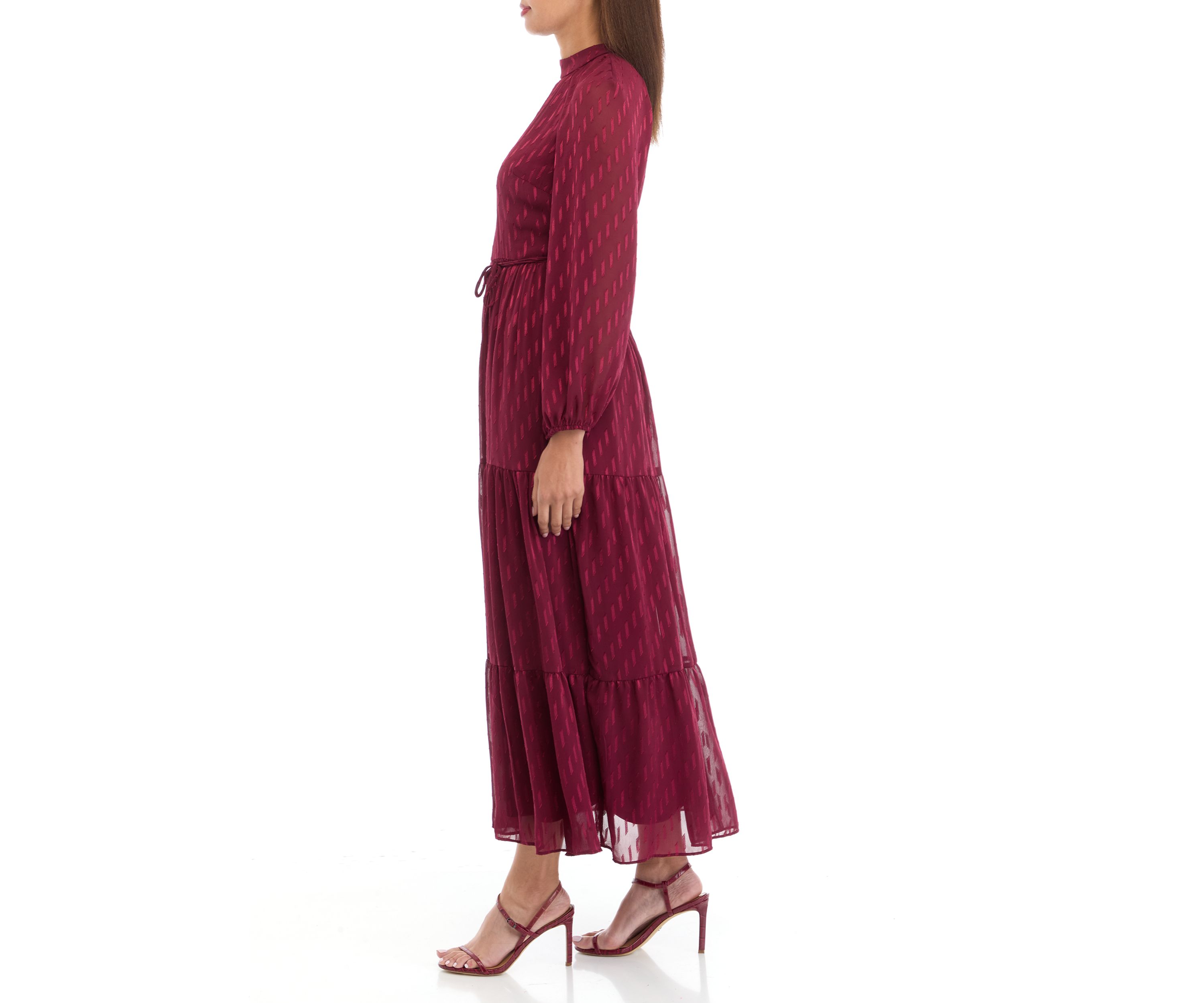 Womens Mock Neck Solid Chiffon Fit and Flare Dress