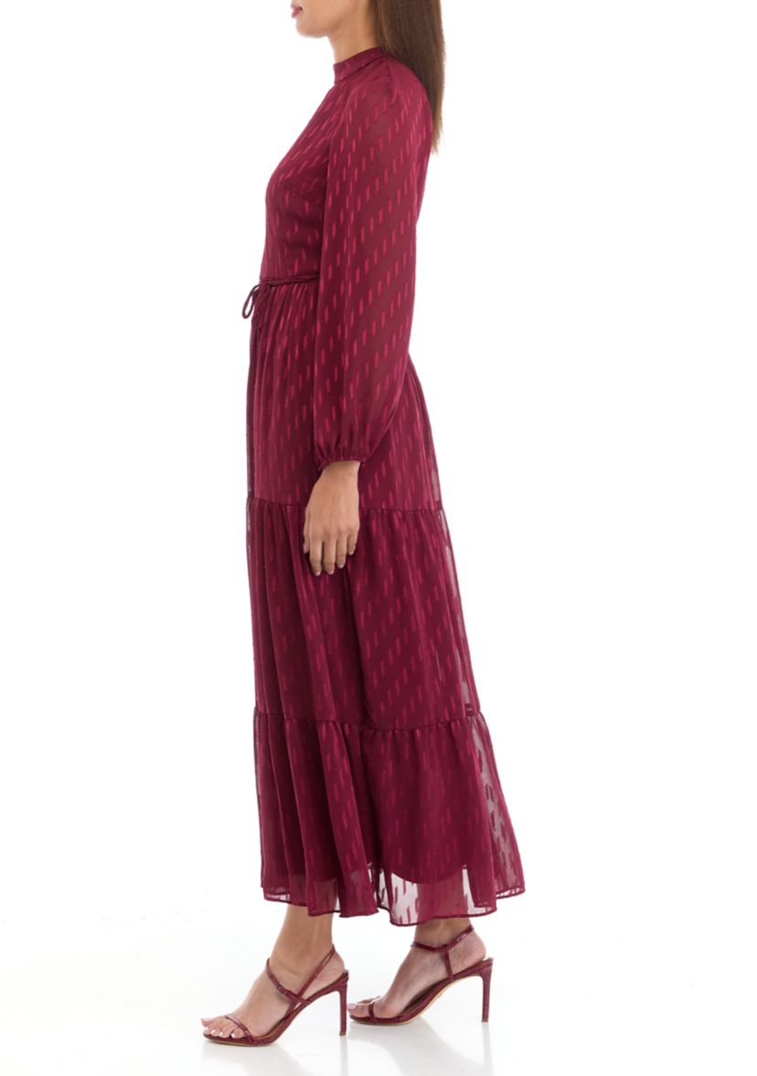 Womens Mock Neck Solid Chiffon Fit and Flare Dress