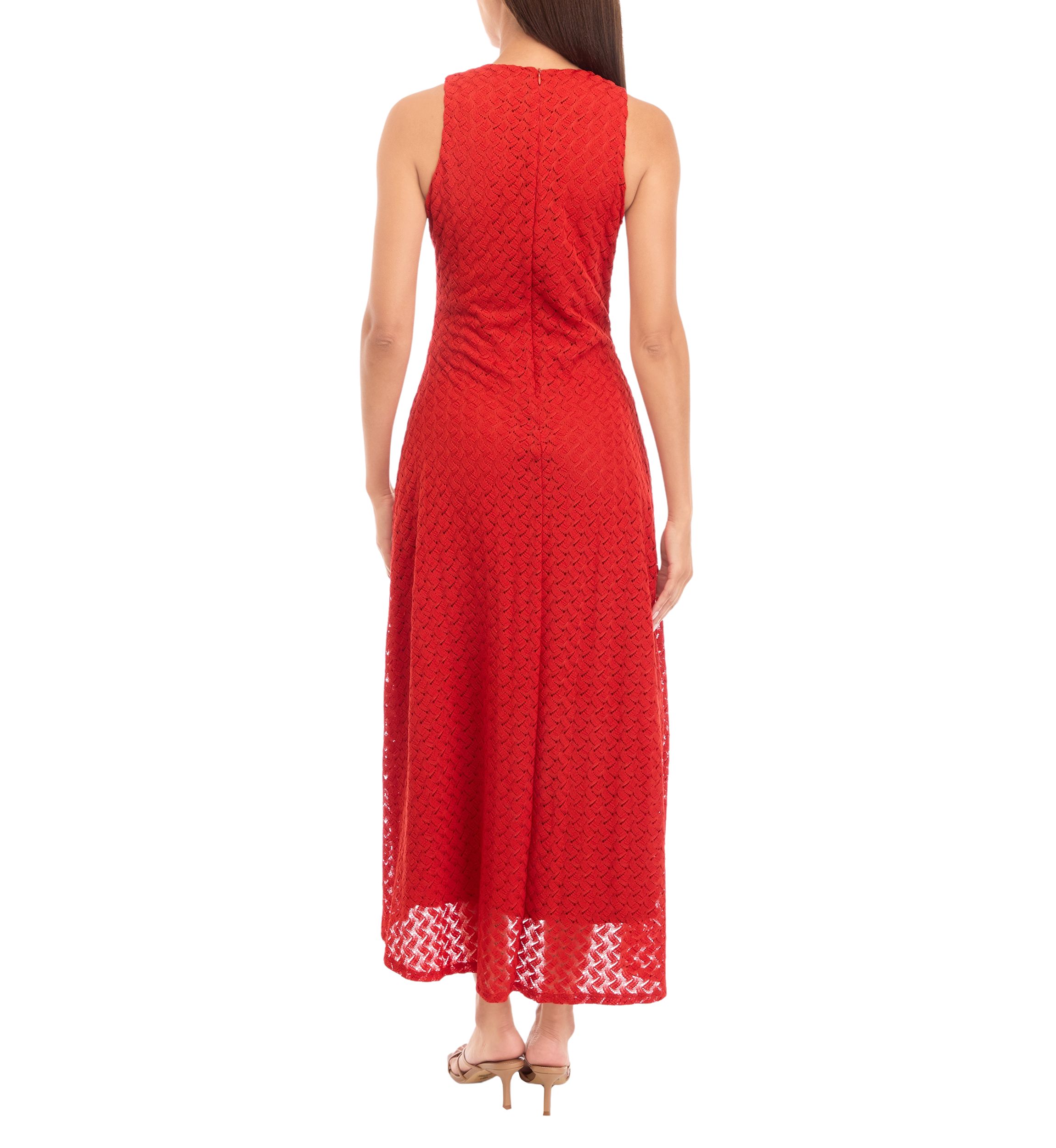 Womens Sleeveless Ruched Crochet Lace A-Line Dress