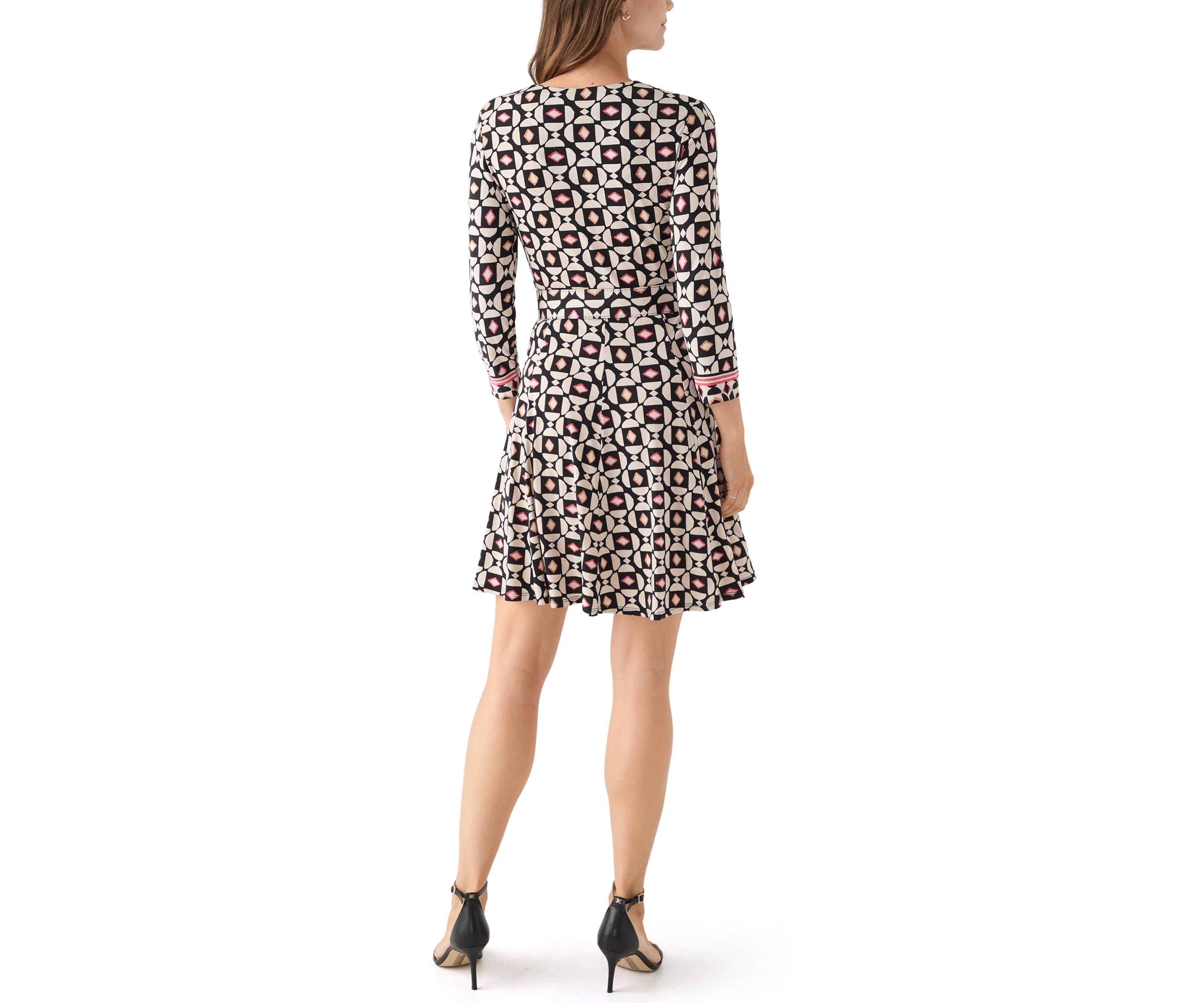 Womens V-Neck Printed Surplice Dress
