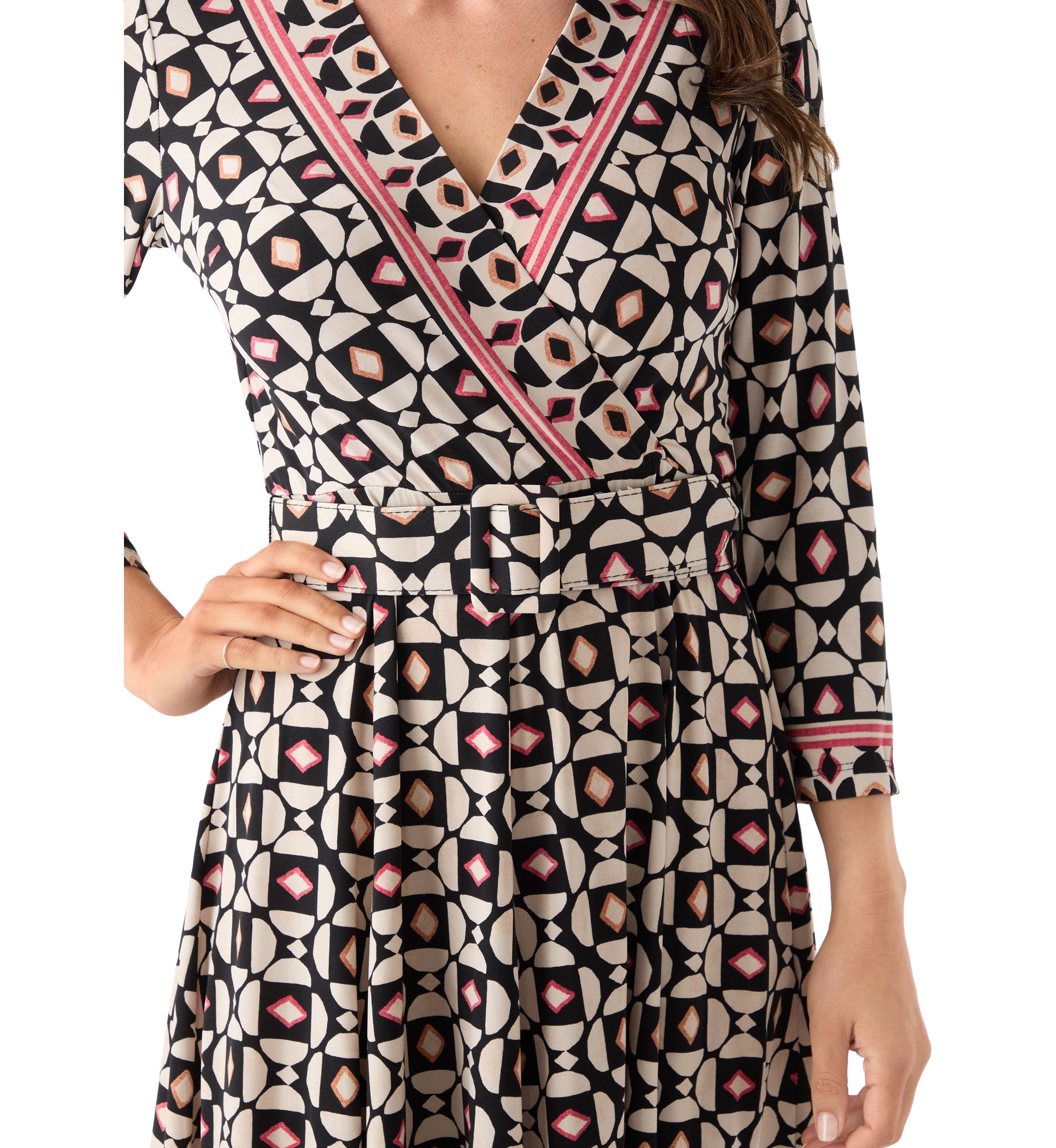 Womens V-Neck Printed Surplice Dress