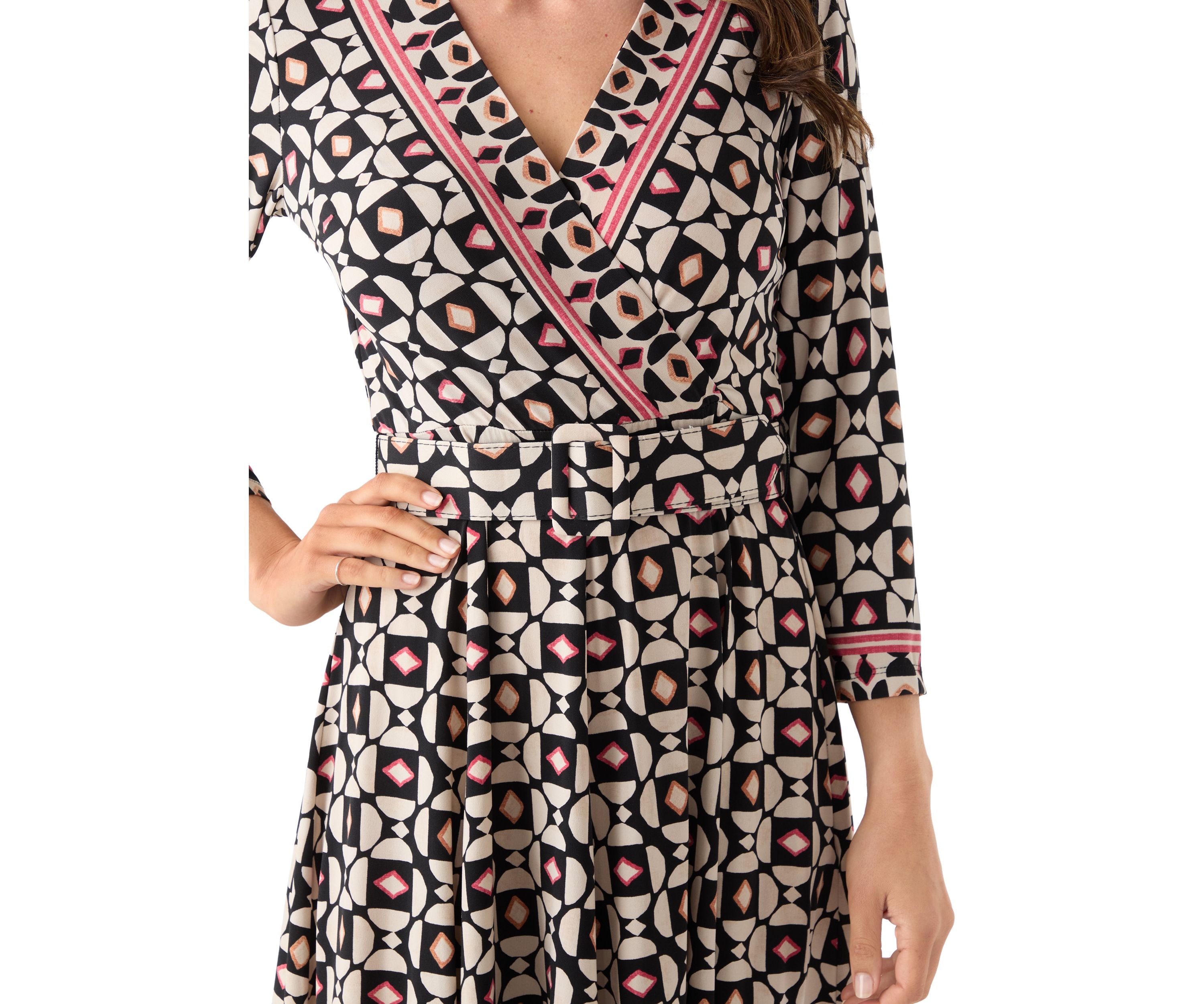 Womens V-Neck Printed Surplice Dress