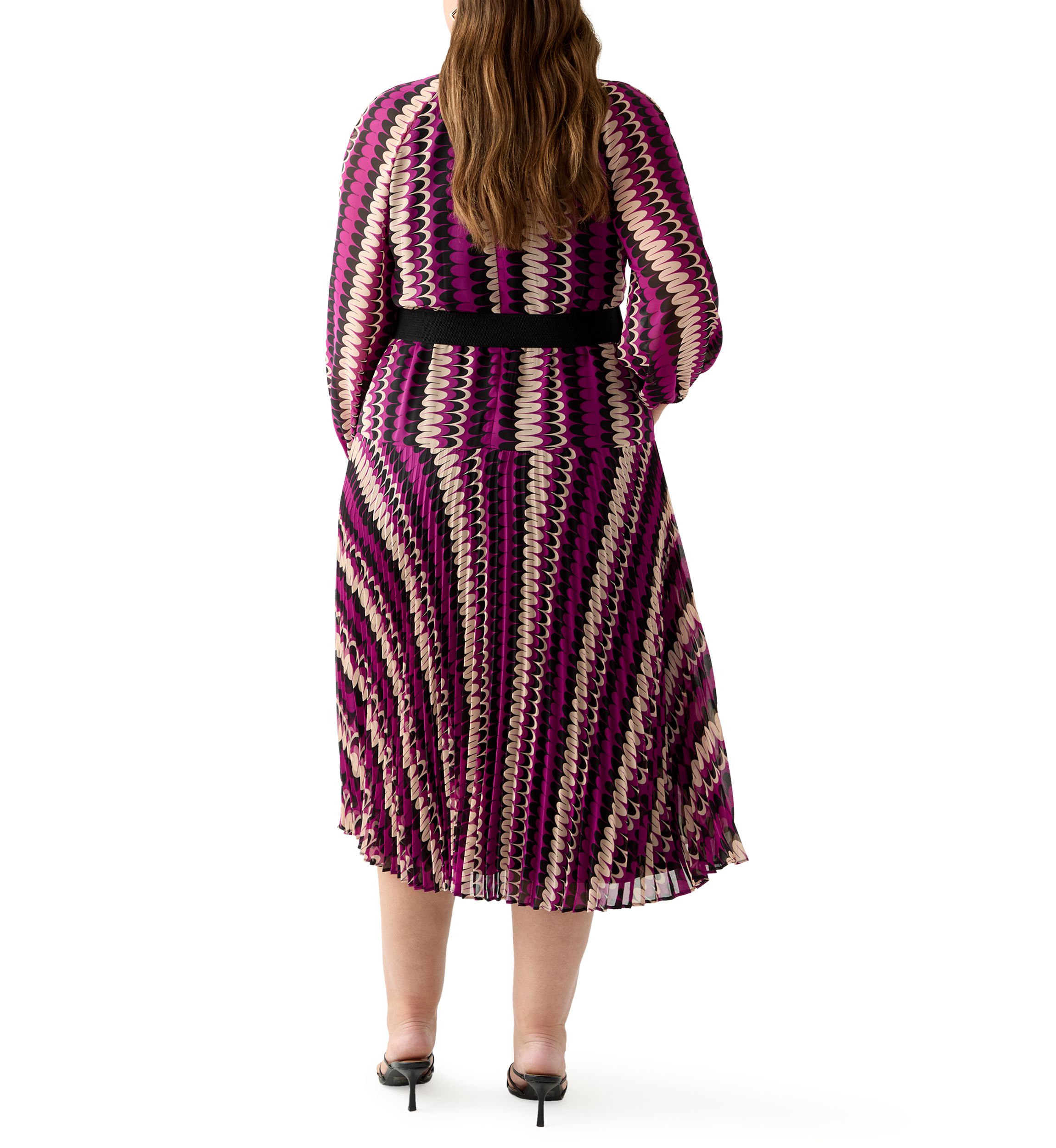 Plus Size Mock Neck Printed Chiffon Dress