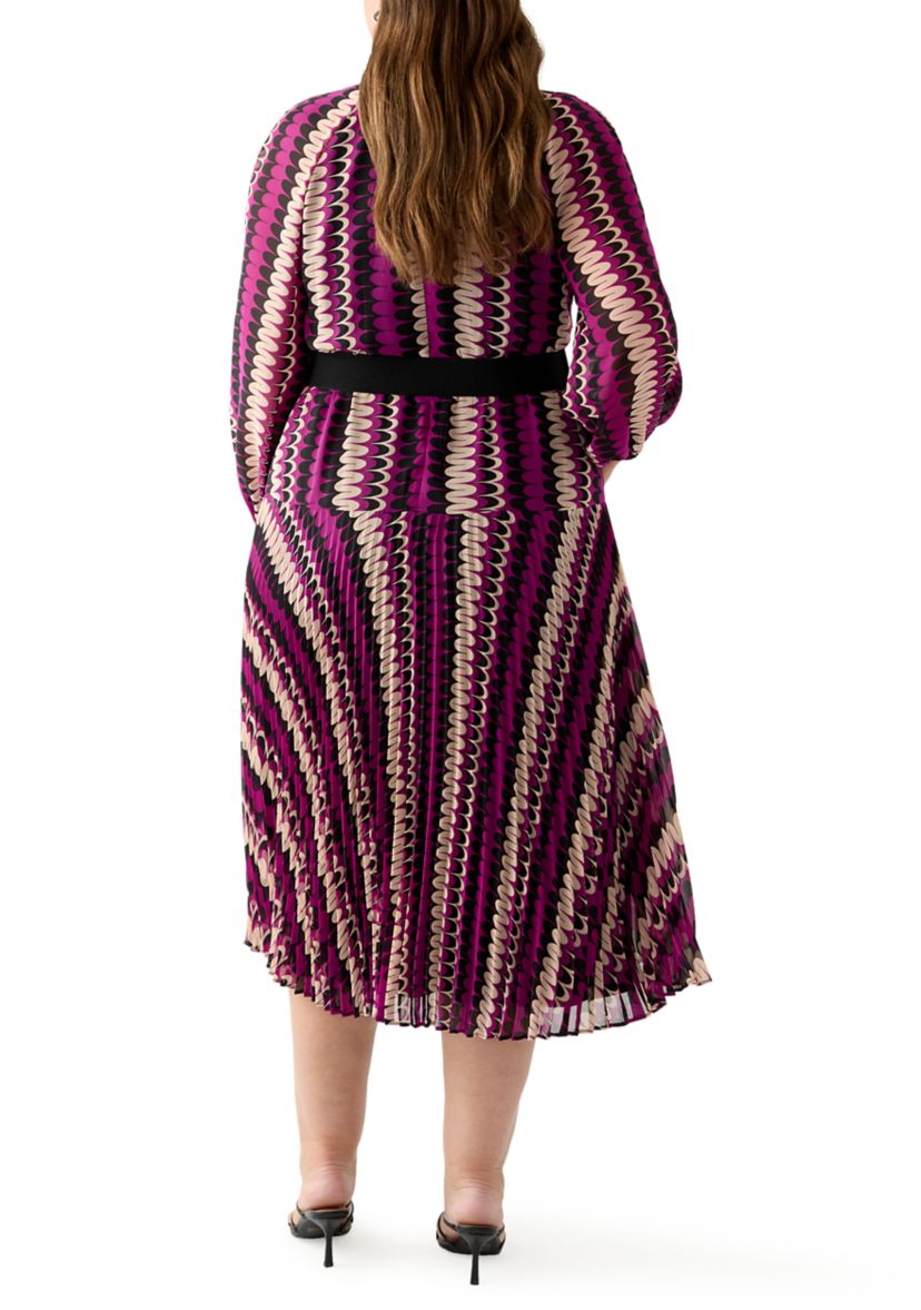 Plus Size Mock Neck Printed Chiffon Dress