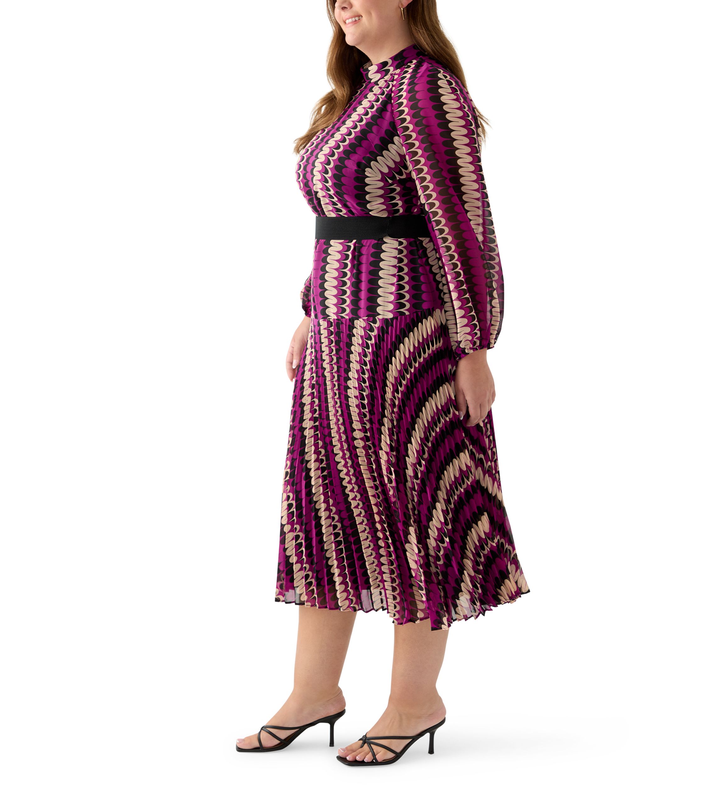 Plus Size Mock Neck Printed Chiffon Dress
