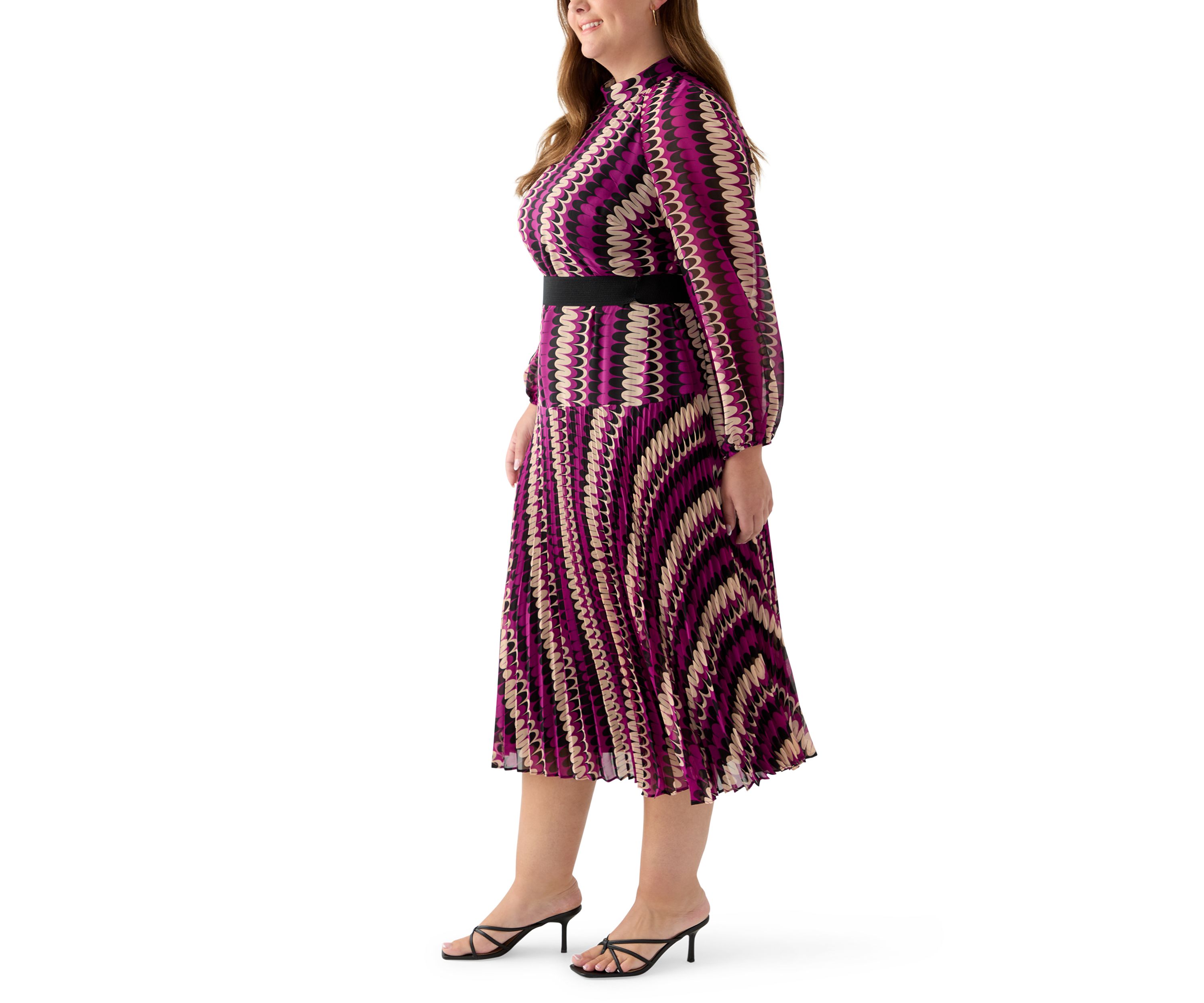 Plus Size Mock Neck Printed Chiffon Dress